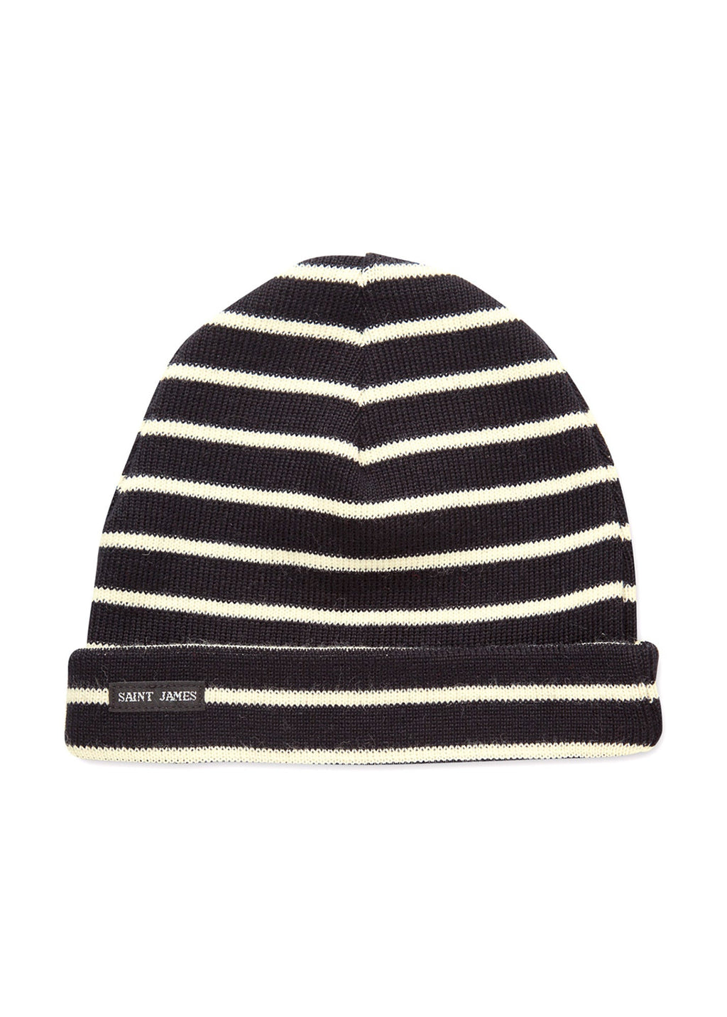 Saint James CARTIER - Nautical Striped Wool Blend Beanie (NAVY / IVORY)