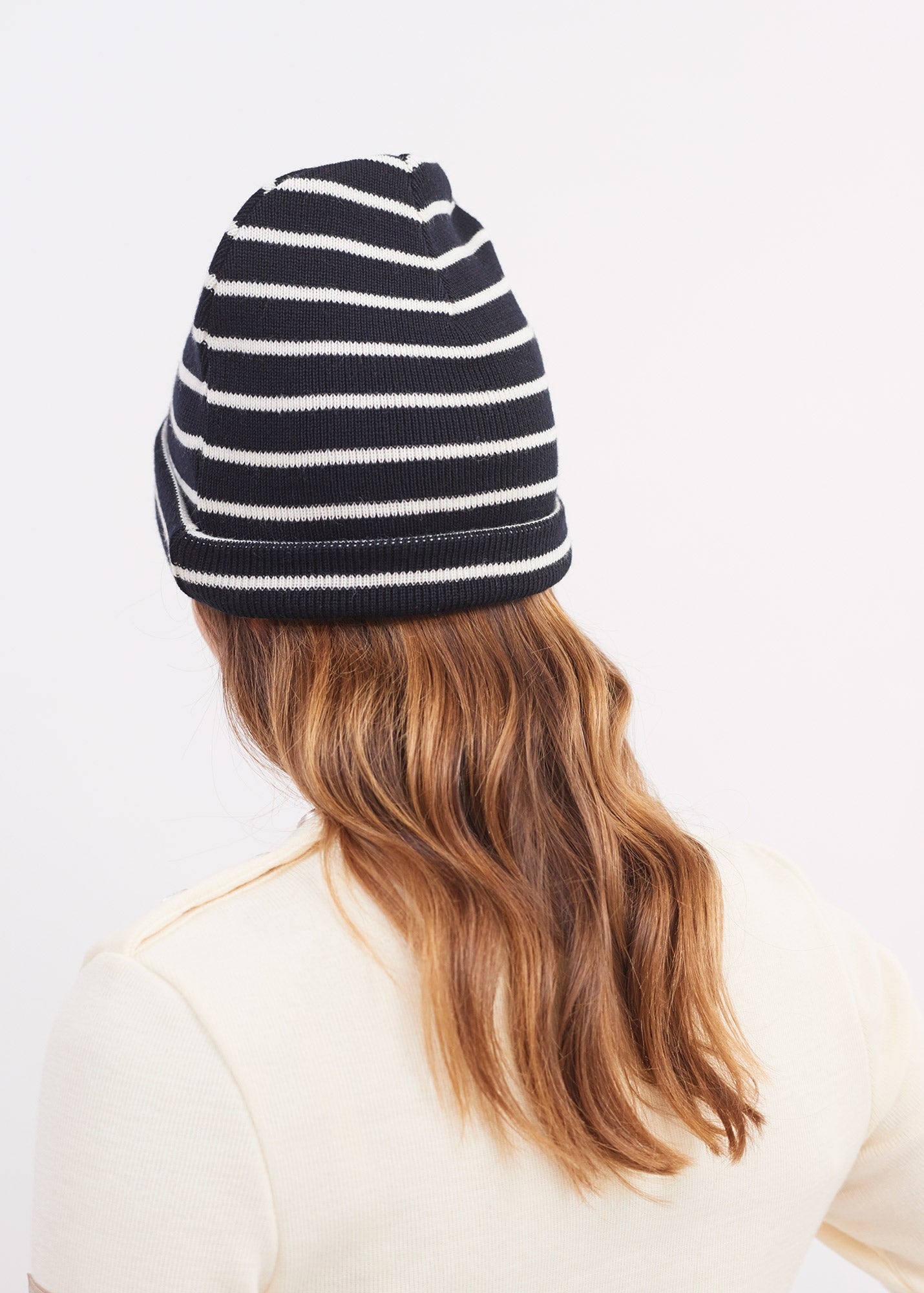 Saint James CARTIER - Nautical Striped Wool Blend Beanie (NAVY / IVORY)