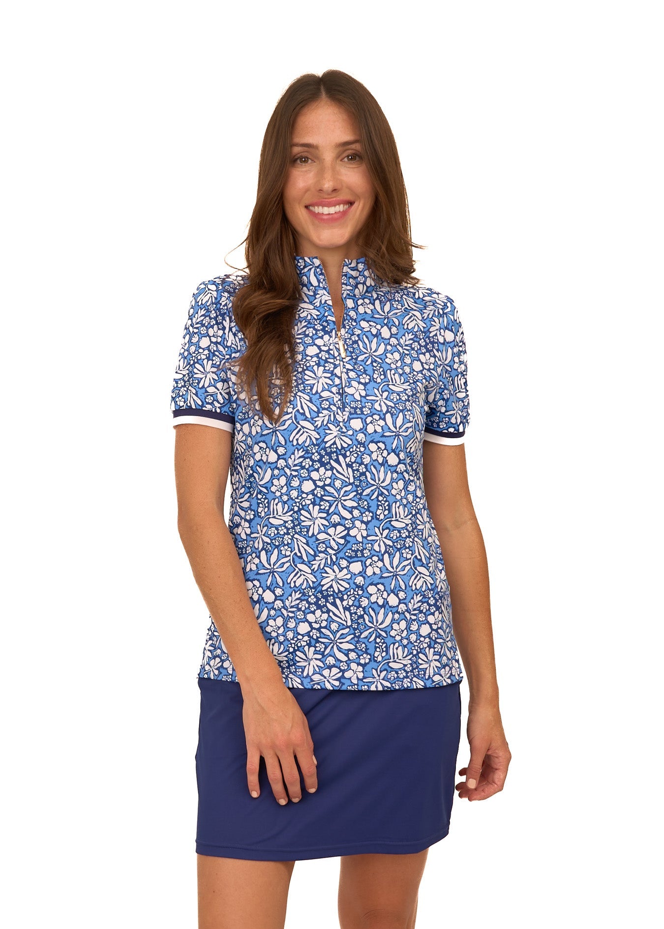 Cabana Life Short Sleeve Collared 1/4 Zip, Seaside Floral