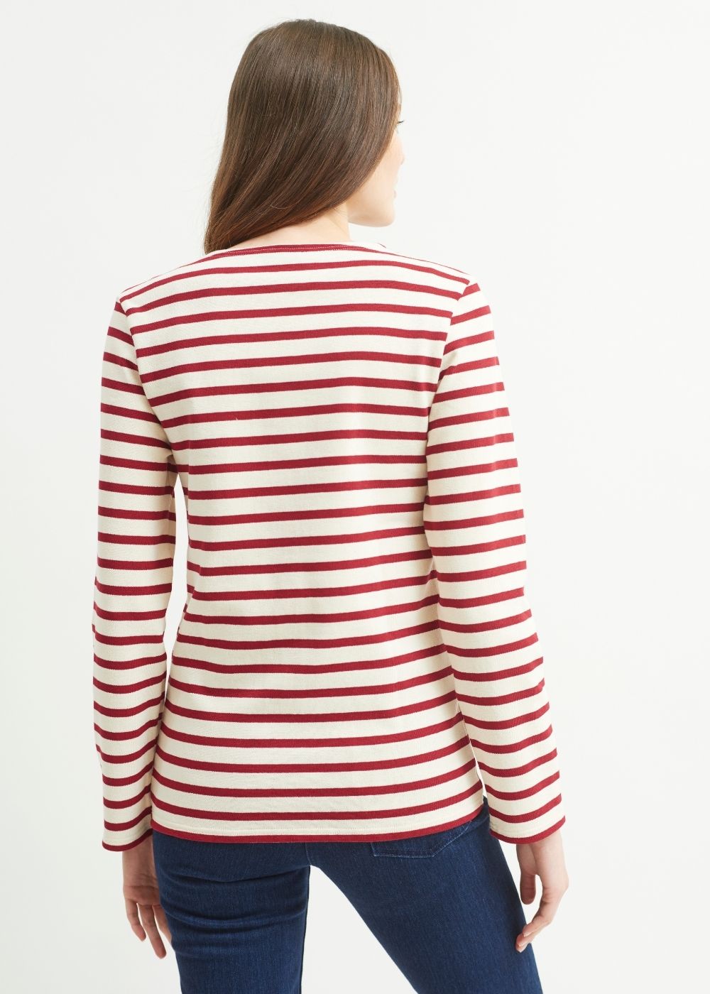 Saint James MERIDIEN MODERNE - Original Breton Shirt | Heavyweight Cotton | Men Fit (ECRU / MAROON)