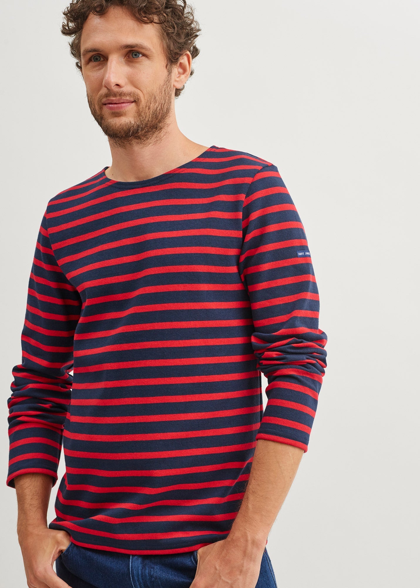Saint James MERIDIEN MODERNE - Original Breton Shirt | Heavyweight Cotton | Men Fit (NAVY / RED)