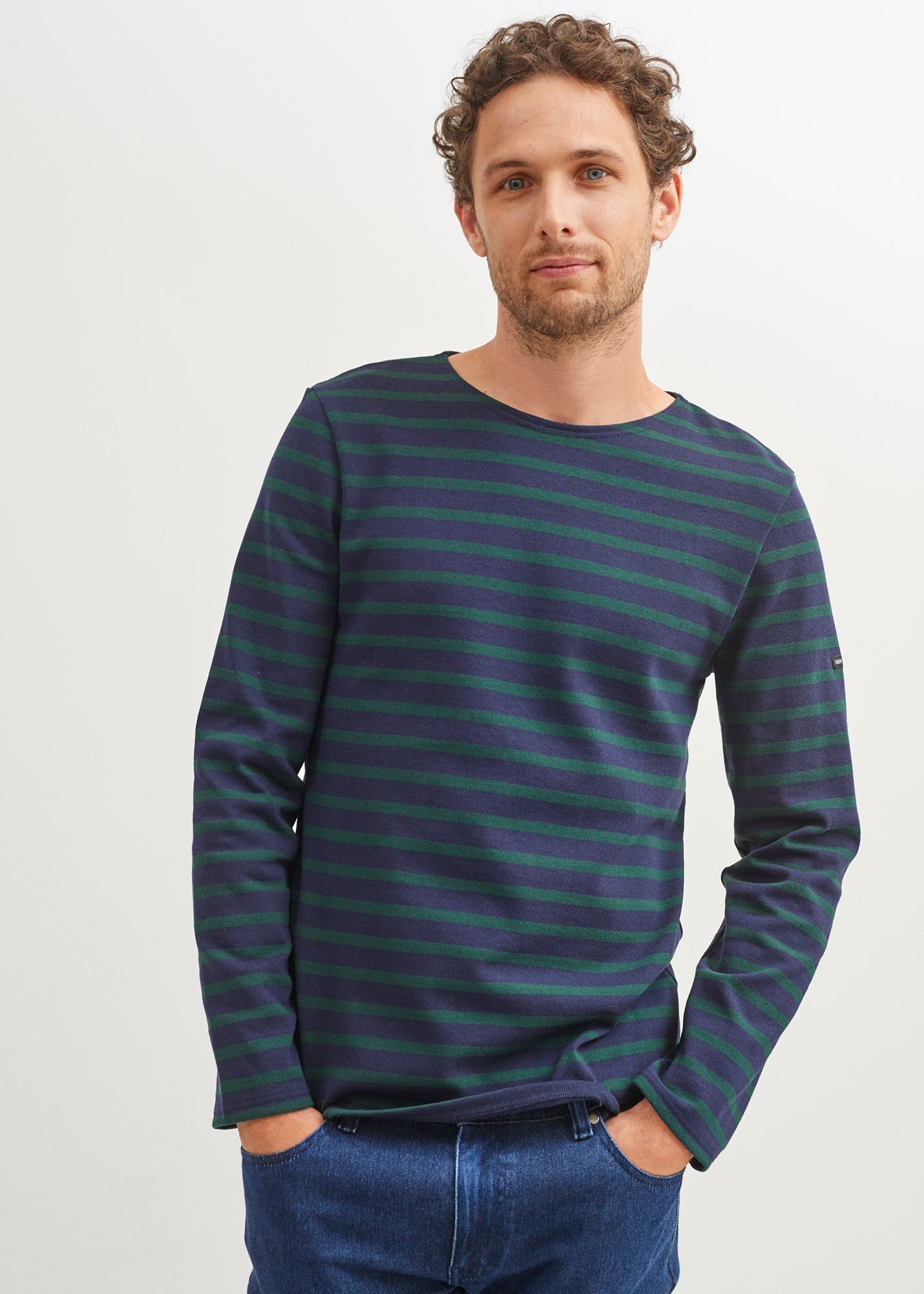Saint James Meridien Moderne Original Breton Shirt Heavyweight Cotton Men Fit Navy Pine Green