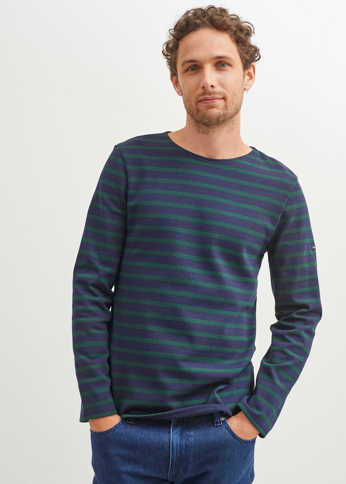 Saint James MERIDIEN MODERNE - Original Breton Shirt | Heavyweight Cotton | Men Fit (NAVY / PINE GREEN)