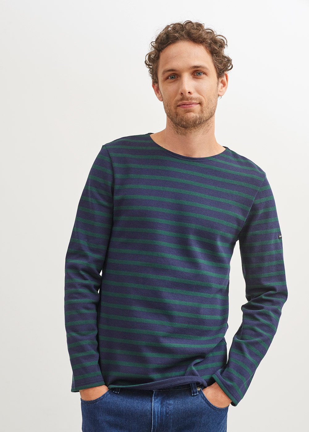 Saint James MERIDIEN MODERNE - Original Breton Shirt | Heavyweight Cotton | Men Fit (NAVY / PINE GREEN)