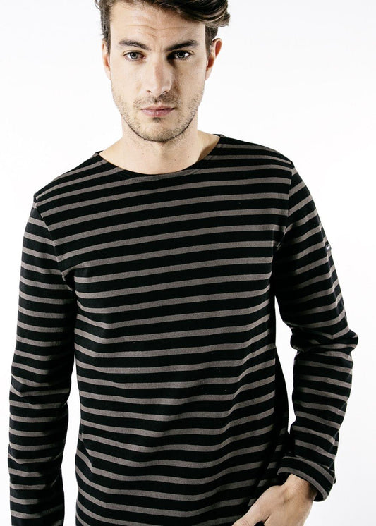 Saint James Meridien Moderne Original Breton Shirt Heavyweight Cotton Unisex Fit Black Brown