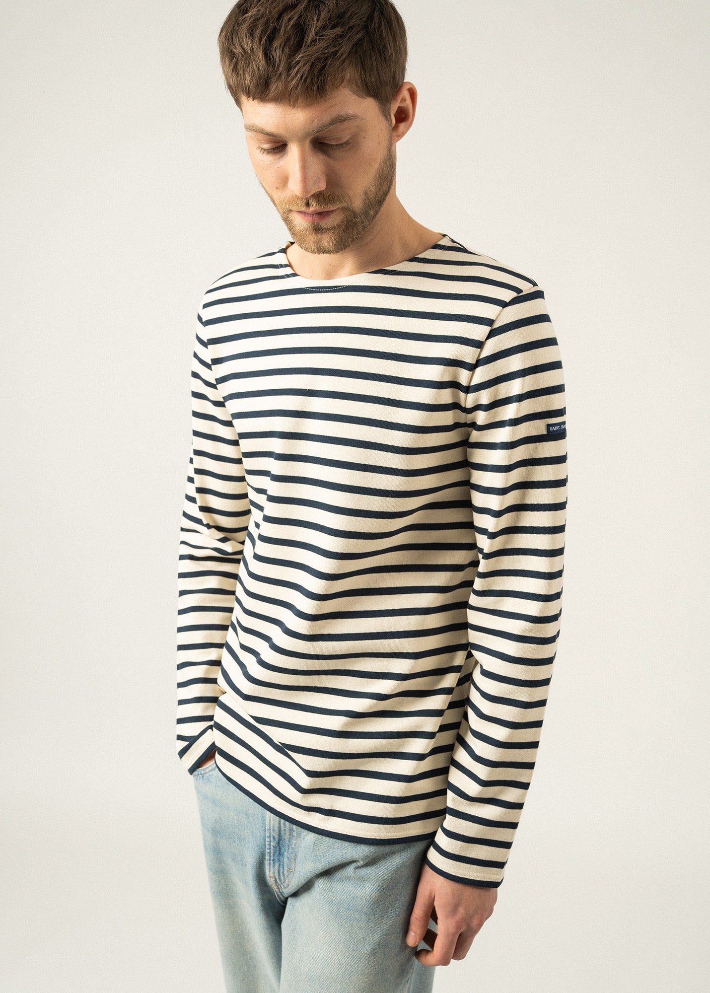 Saint James MERIDIEN MODERNE - Original Breton Shirt | Heavyweight Cotton | Men Fit (ECRU / NAVY)