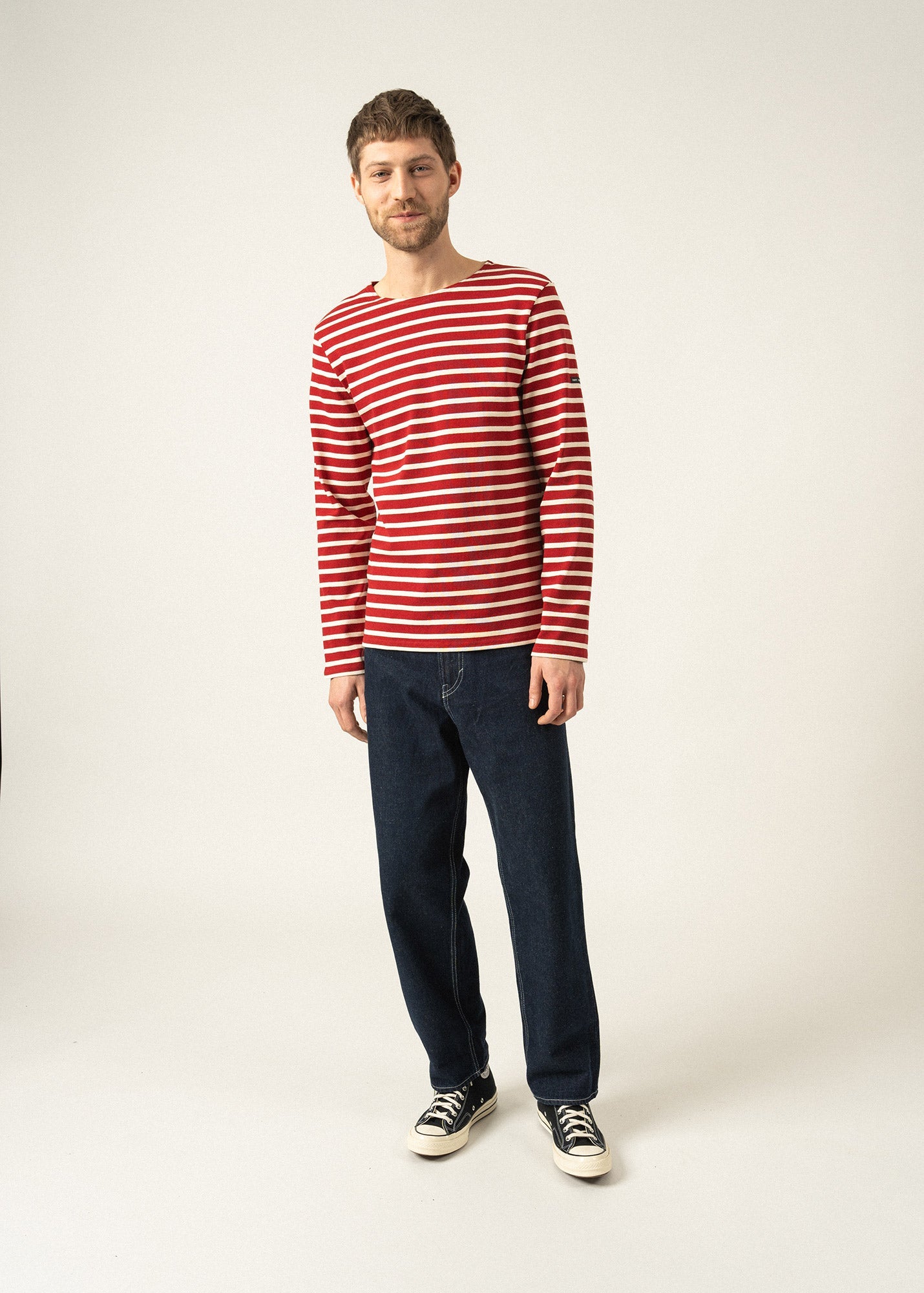 Saint James MERIDIEN MODERNE - Original Breton Shirt | Heavyweight Cotton | Men Fit (MAROON / ECRU)