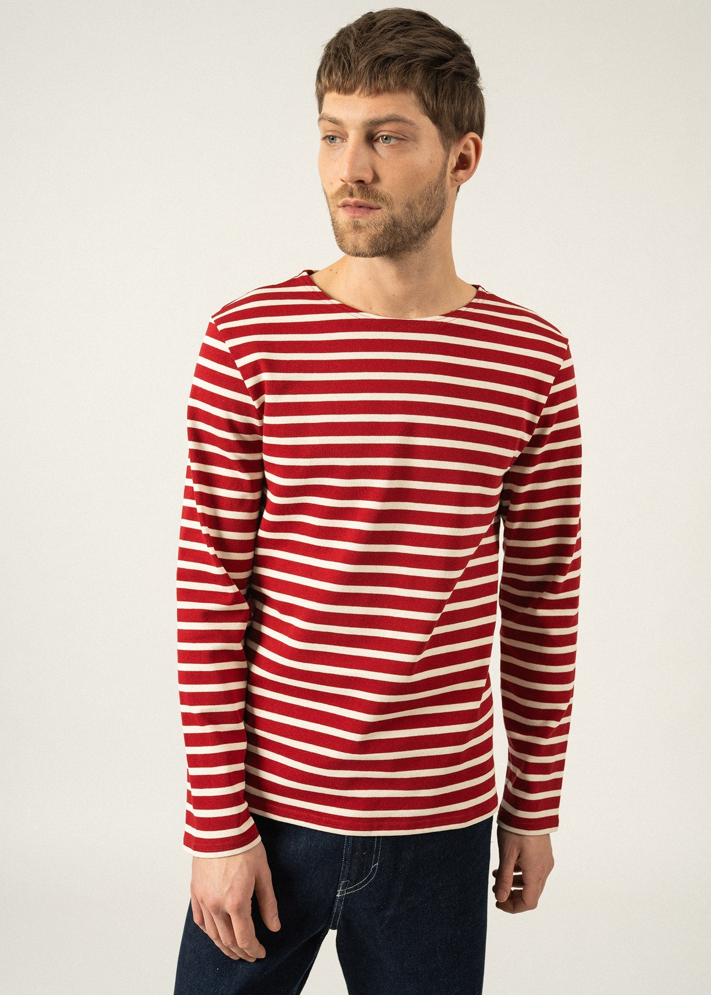Saint James MERIDIEN MODERNE - Original Breton Shirt | Heavyweight Cotton | Men Fit (MAROON / ECRU)