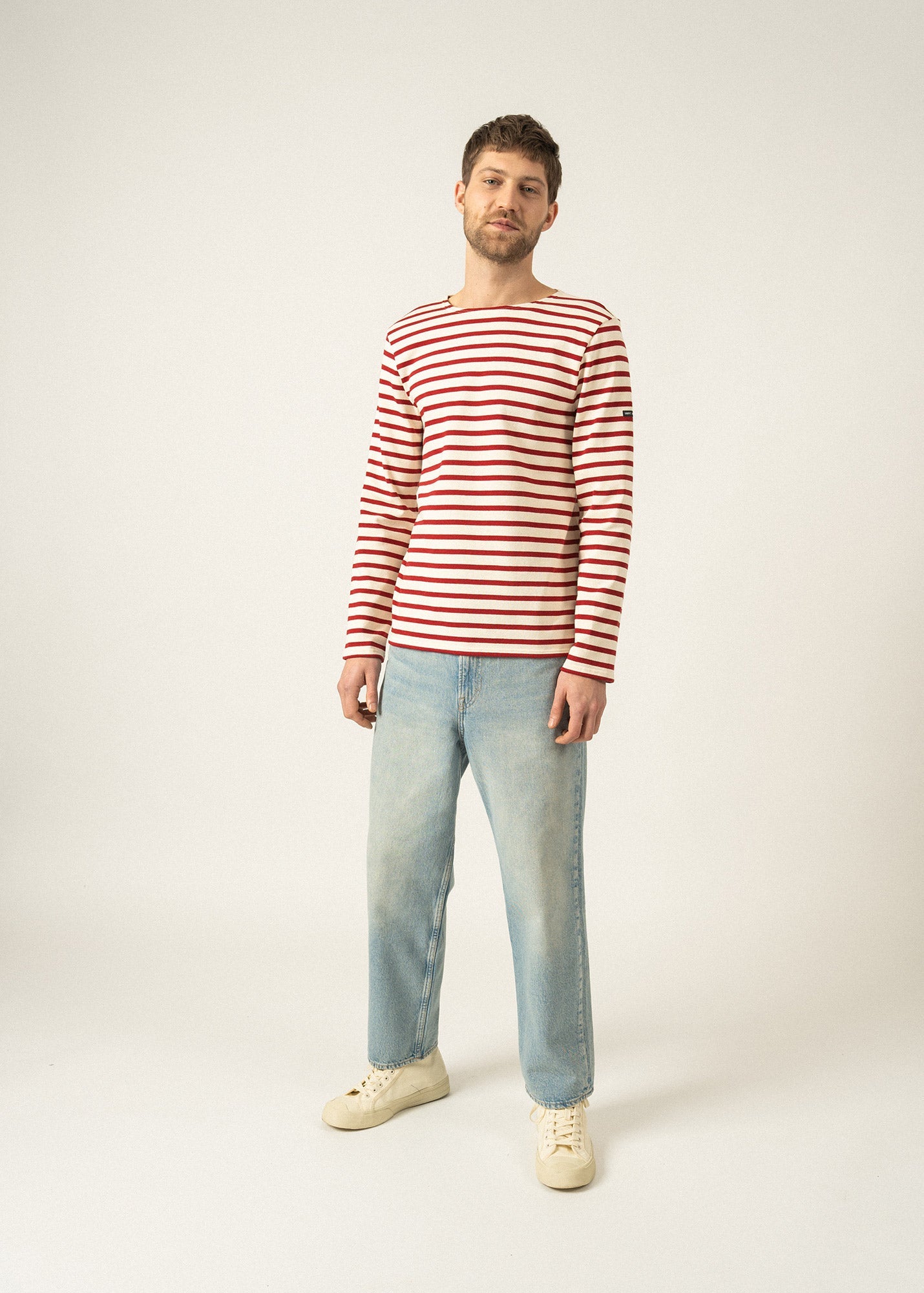 Saint James MERIDIEN MODERNE - Original Breton Shirt | Heavyweight Cotton | Men Fit (ECRU / MAROON)