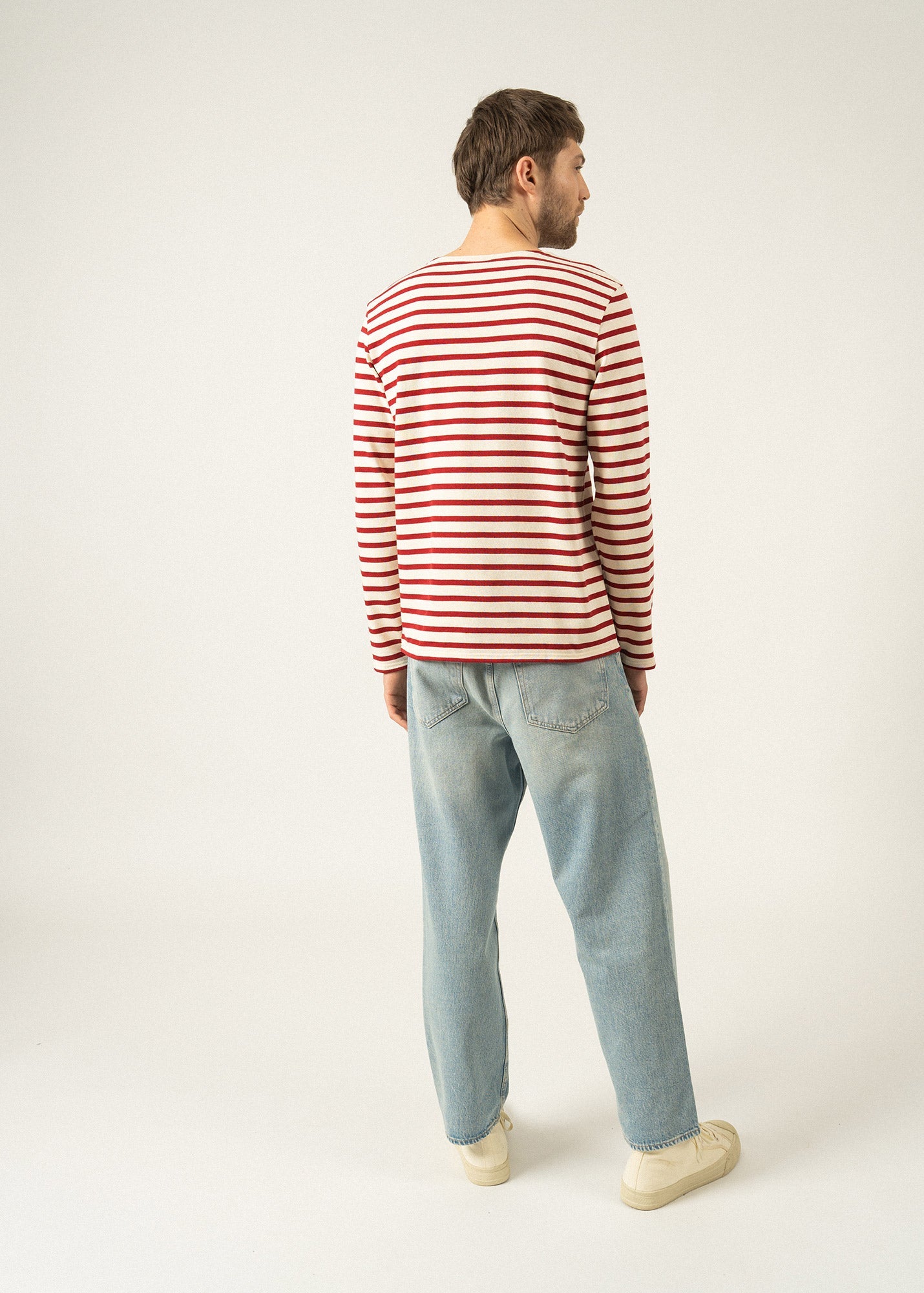 Saint James MERIDIEN MODERNE - Original Breton Shirt | Heavyweight Cotton | Men Fit (ECRU / MAROON)