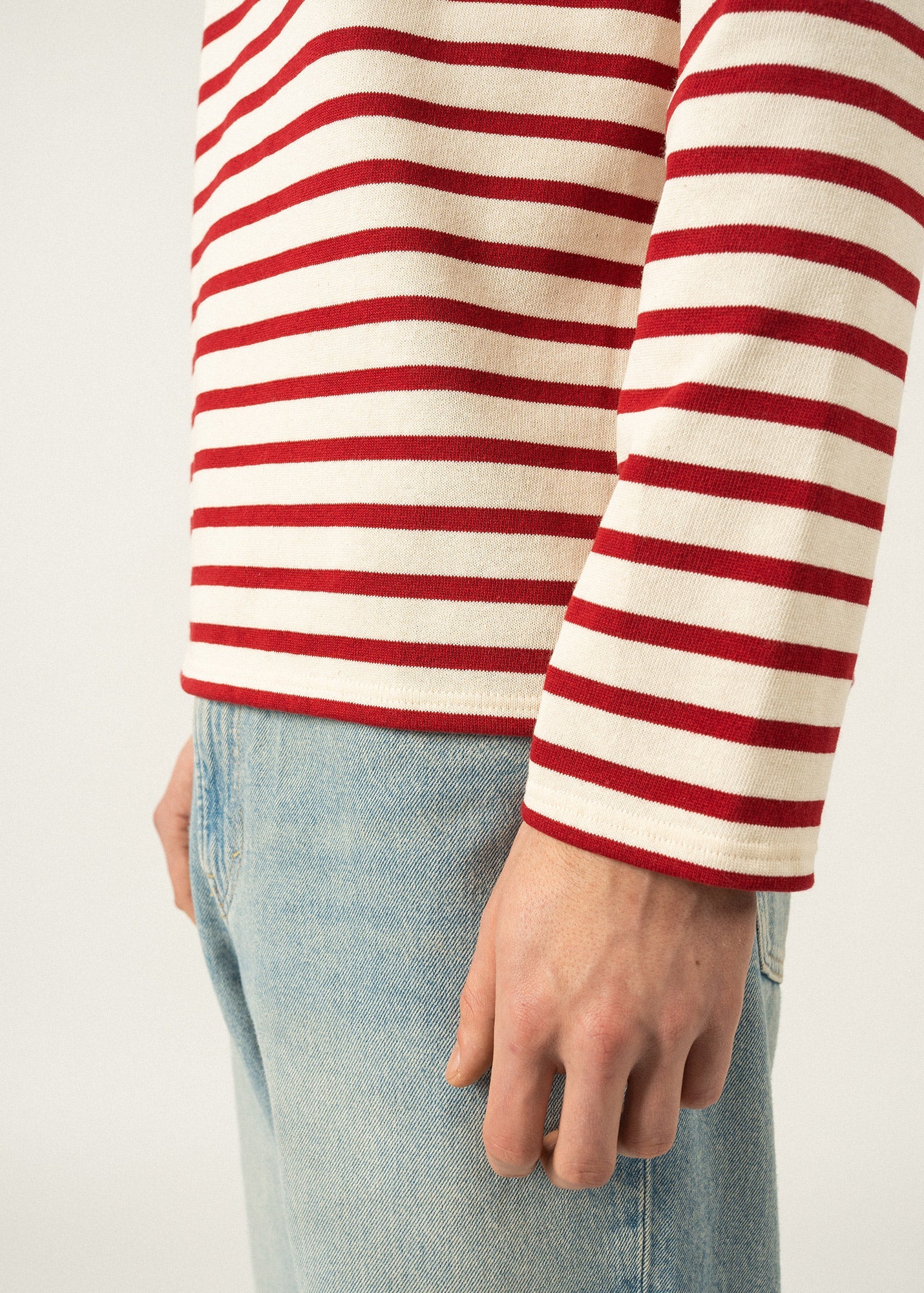 Saint James MERIDIEN MODERNE - Original Breton Shirt | Heavyweight Cotton | Men Fit (ECRU / MAROON)