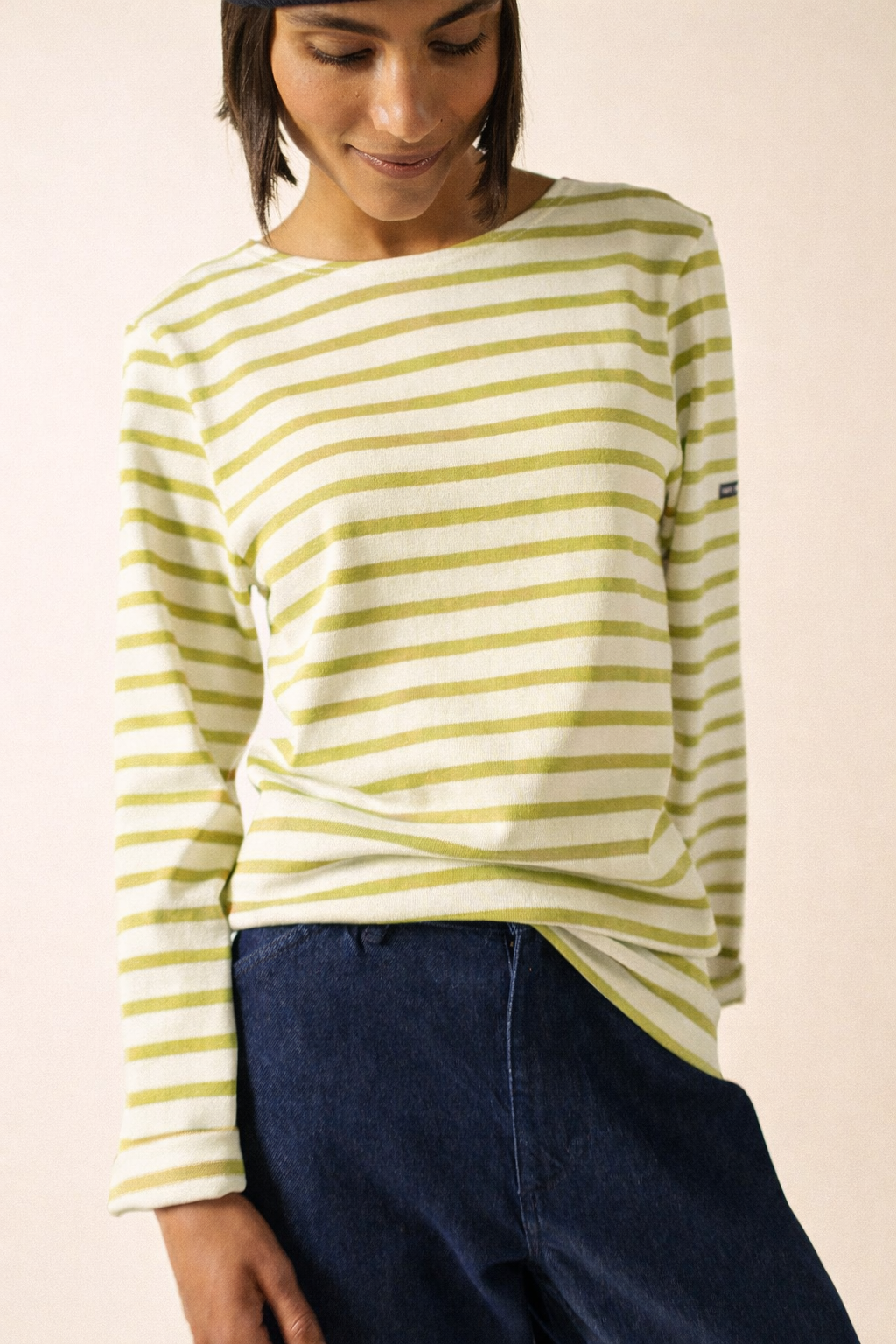 Meridien Moderne Breton Shirt (WHITE / SAGE OLIVE)