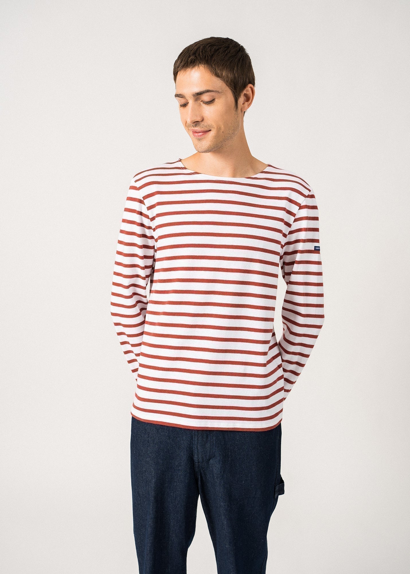 Saint James Meridien Moderne Original Breton Shirt Heavyweight Cotton Men Fit White Terracotta
