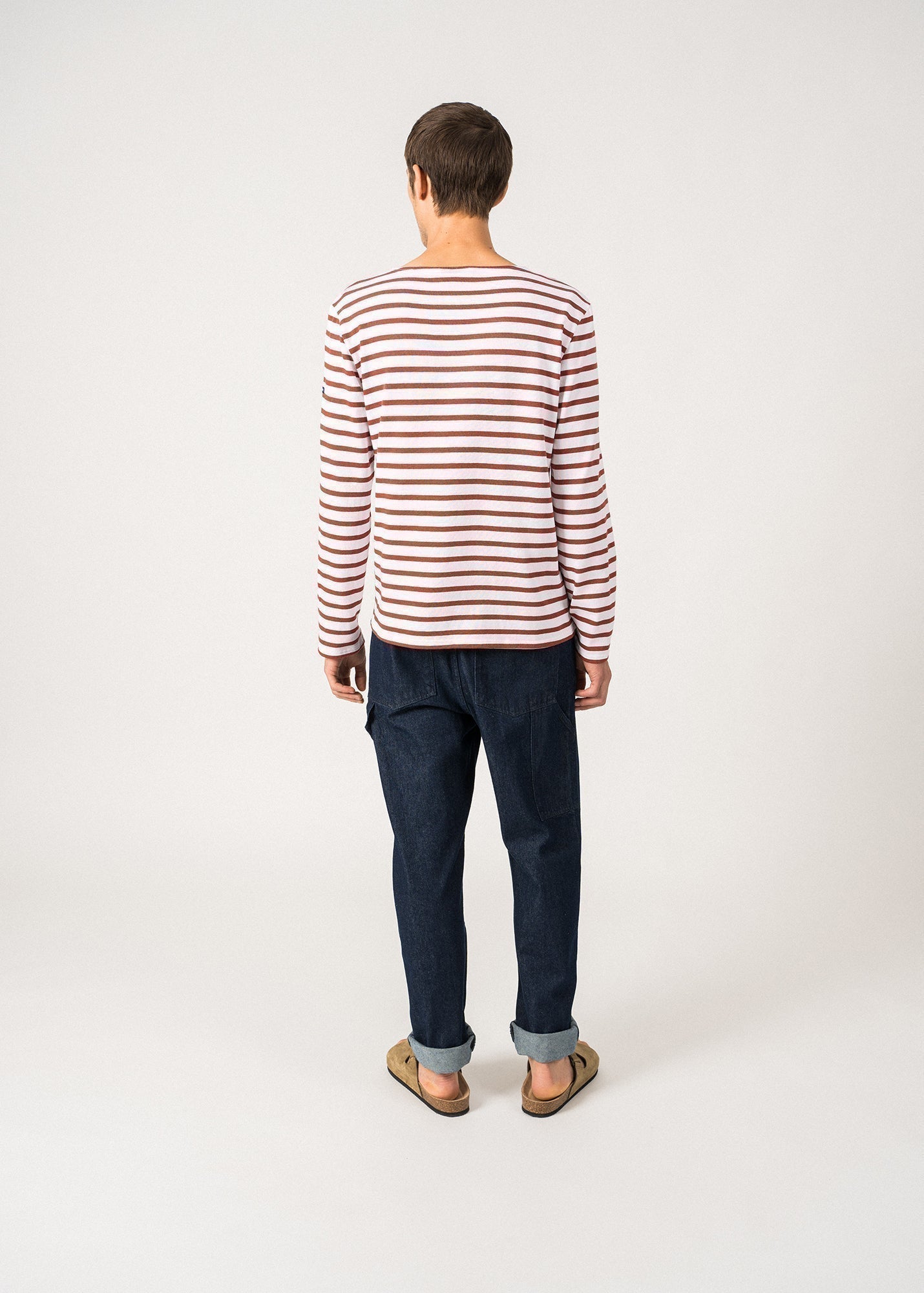 Saint James Meridien Moderne Original Breton Shirt Heavyweight Cotton Men Fit White Terracotta