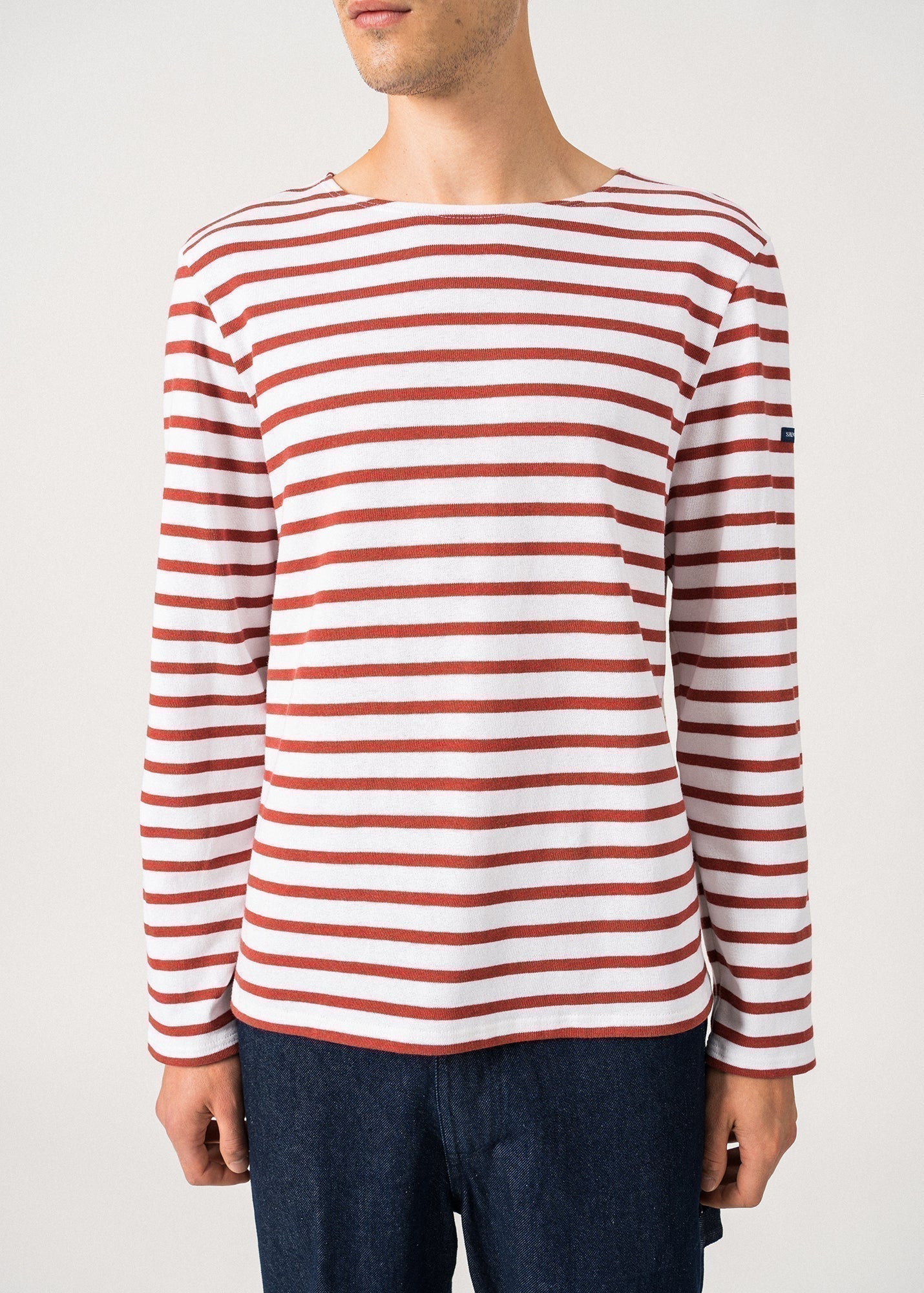 Saint James Meridien Moderne Original Breton Shirt Heavyweight Cotton Men Fit White Terracotta