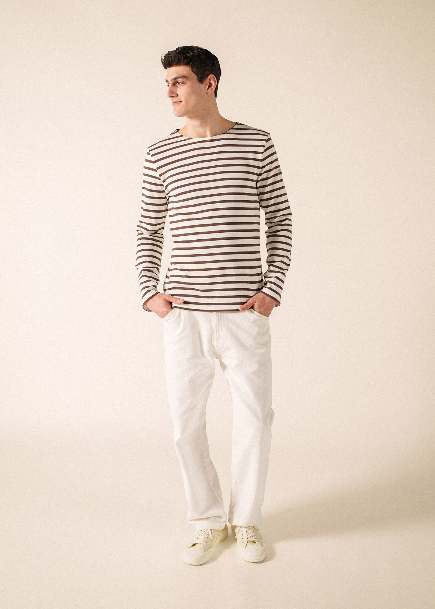 Saint James MERIDIEN MODERNE Breton Shirt (WHITE / CHOCOLATE)