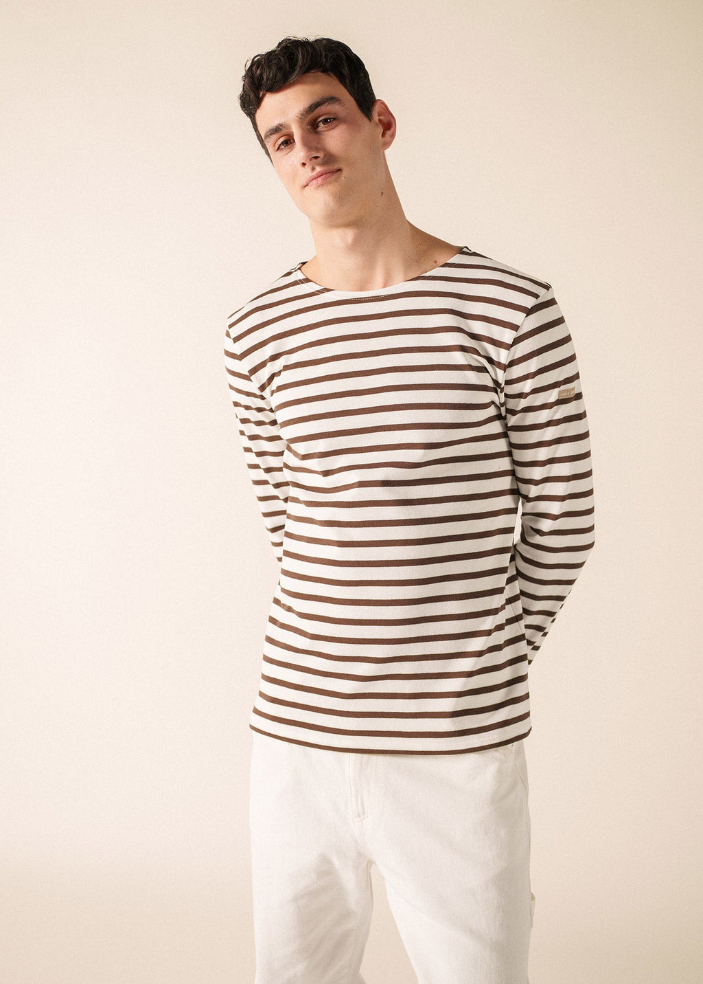 Saint James MERIDIEN MODERNE Breton Shirt (WHITE / CHOCOLATE)