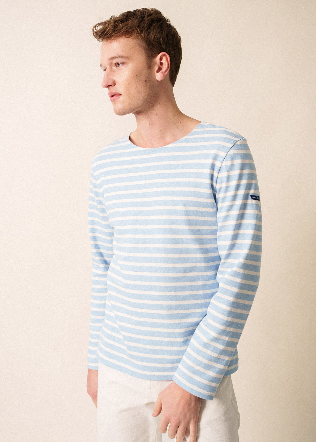 Saint James MERIDIEN MODERNE - Original Breton Shirt | Heavyweight Cotton | Men Fit (ICY BLUE MELANGE/ WHITE)