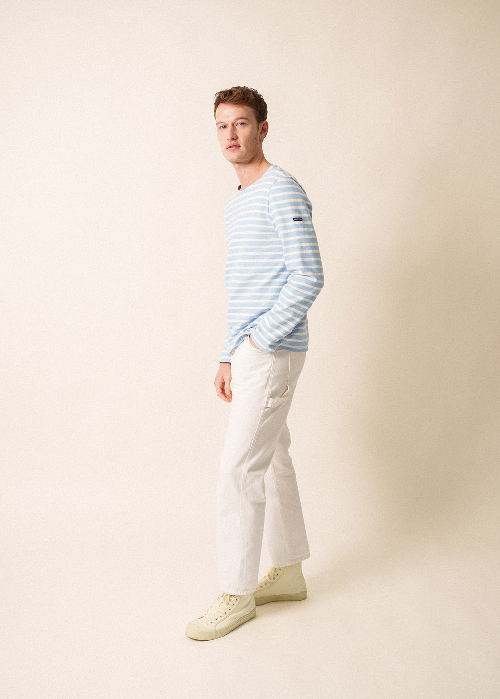 Saint James MERIDIEN MODERNE - Original Breton Shirt | Heavyweight Cotton | Men Fit (ICY BLUE MELANGE/ WHITE)