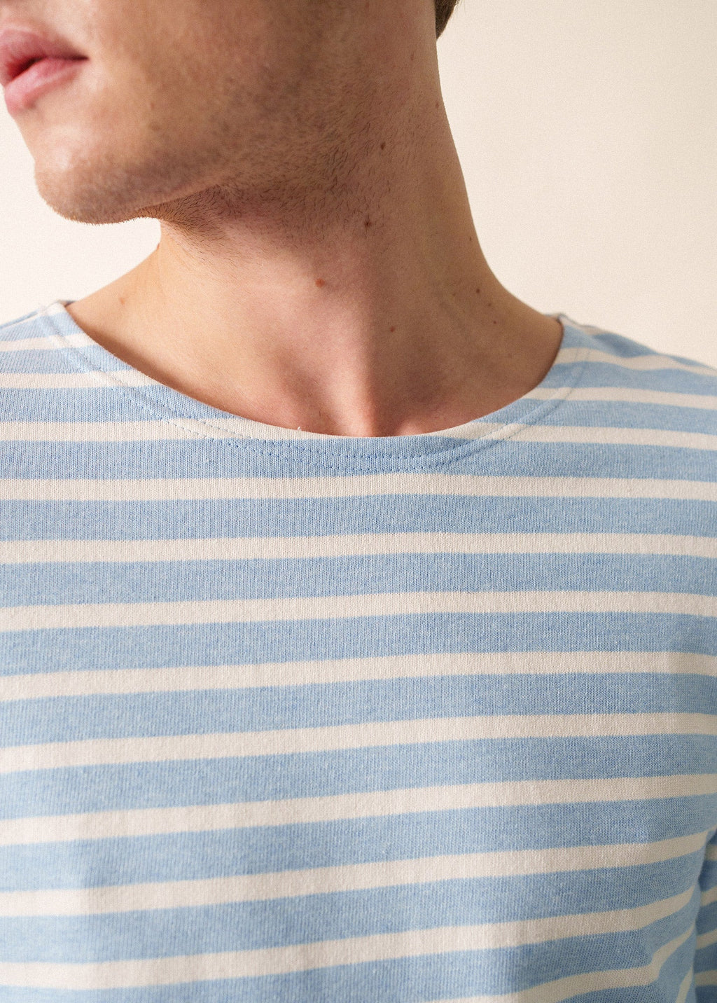 Saint James MERIDIEN MODERNE - Original Breton Shirt | Heavyweight Cotton | Men Fit (ICY BLUE MELANGE/ WHITE)