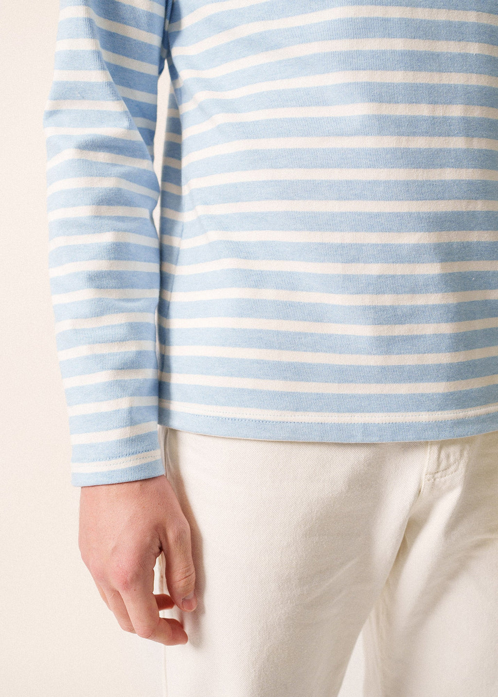 Saint James MERIDIEN MODERNE - Original Breton Shirt | Heavyweight Cotton | Men Fit (ICY BLUE MELANGE/ WHITE)