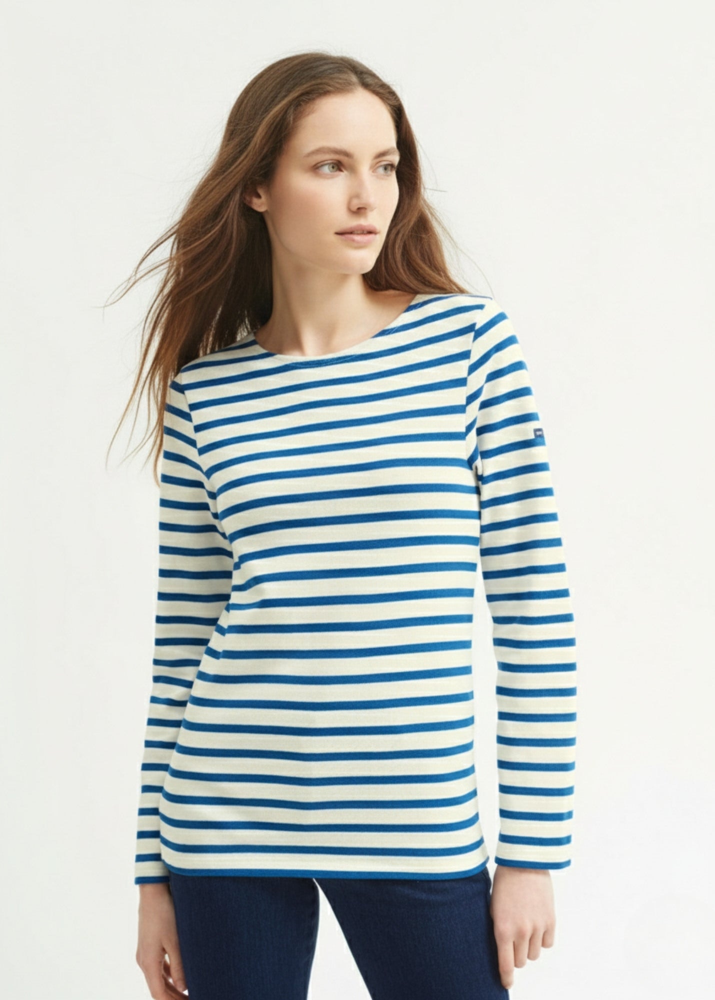 Saint James MERIDIEN MODERNE - Original Breton Shirt | Heavyweight Cotton | Men Fit (IVORY / DEEP TEAL)