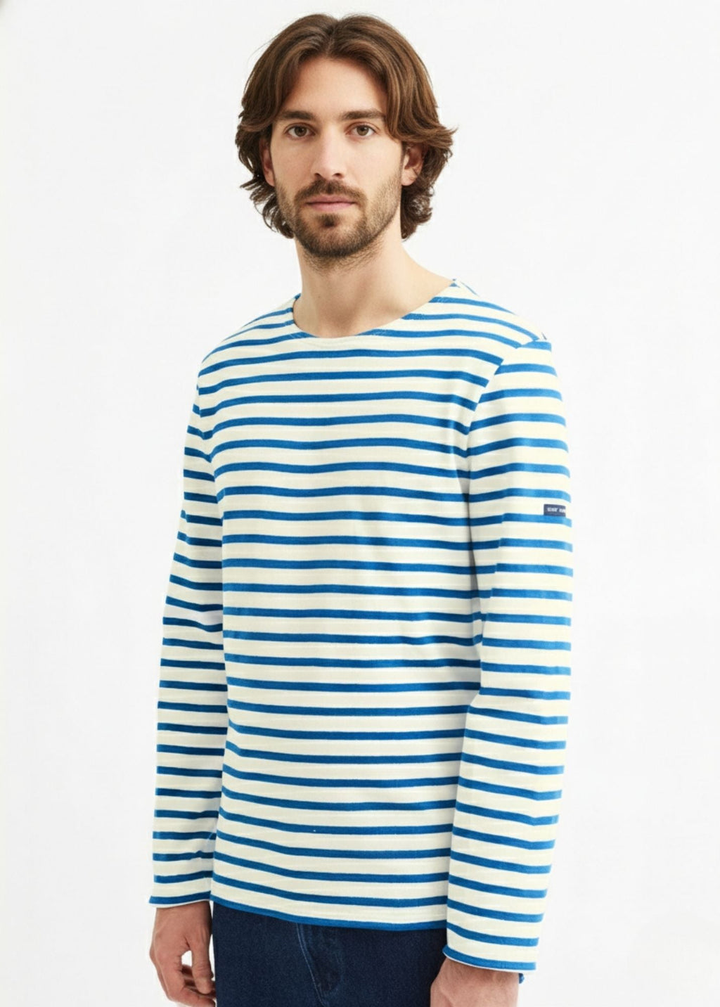 Saint James MERIDIEN MODERNE - Original Breton Shirt | Heavyweight Cotton | Men Fit (IVORY / DEEP TEAL)