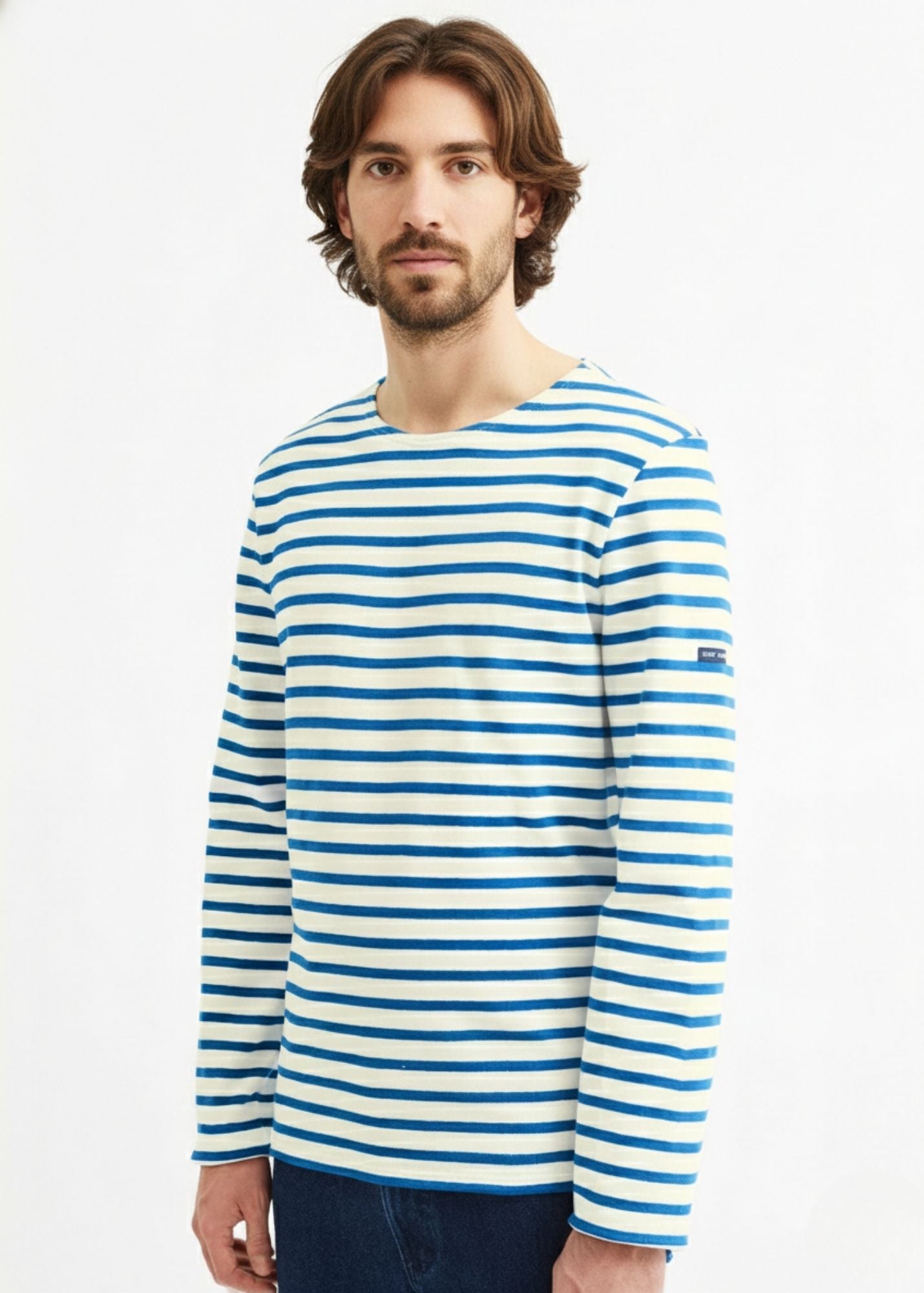 Saint James MERIDIEN MODERNE - Original Breton Shirt | Heavyweight Cotton | Men Fit (IVORY / DEEP TEAL)