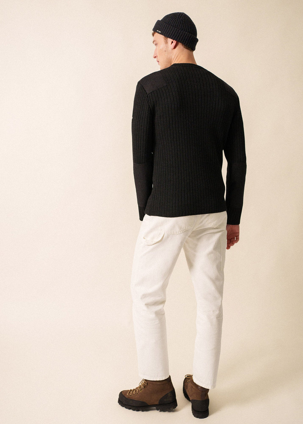 Saint James GOUVERNAIL III -  Military-Style Sweater with Canvas Patches | Wool Blend  (CHARCOAL)