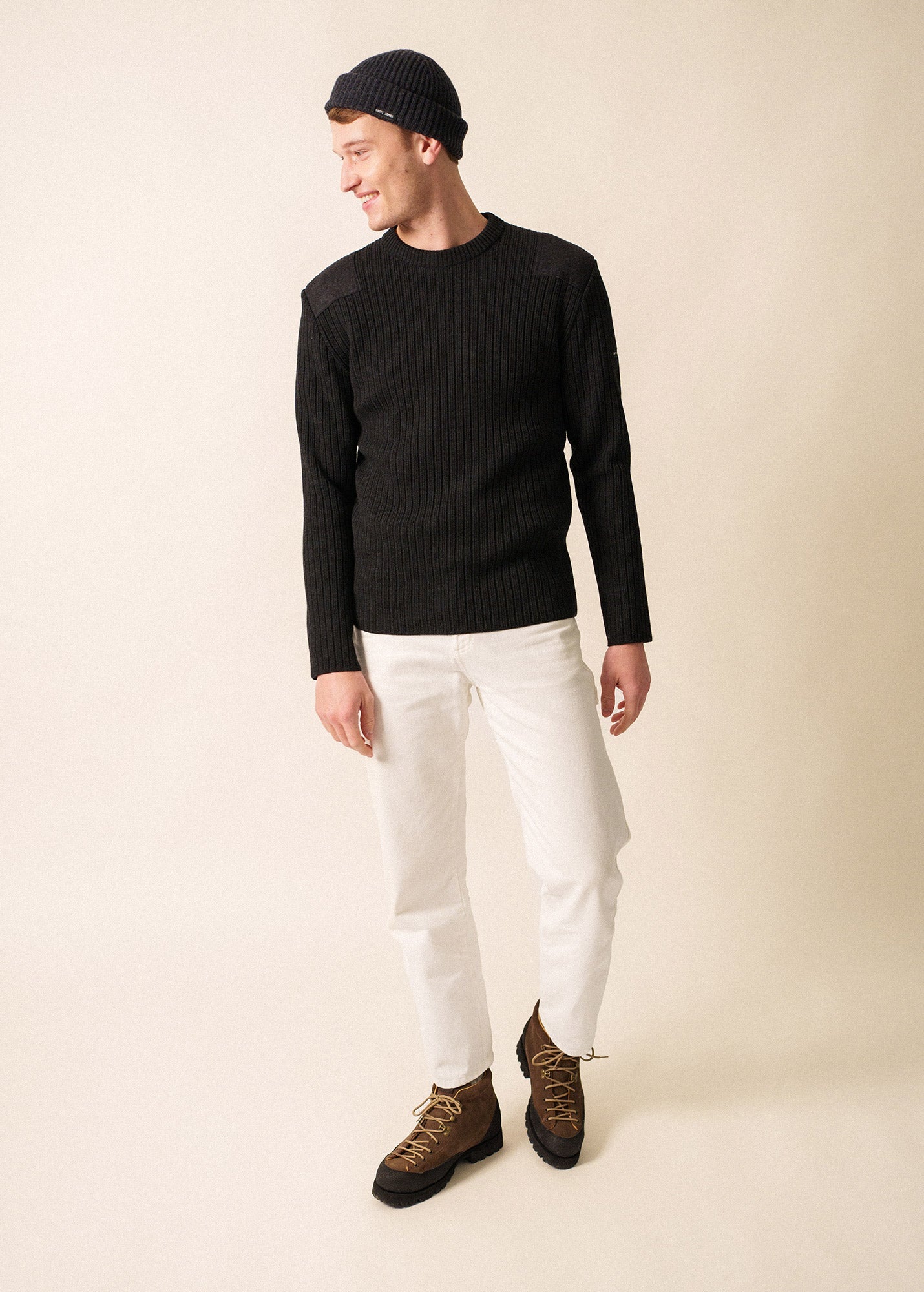 Saint James GOUVERNAIL III -  Military-Style Sweater with Canvas Patches | Wool Blend  (CHARCOAL)