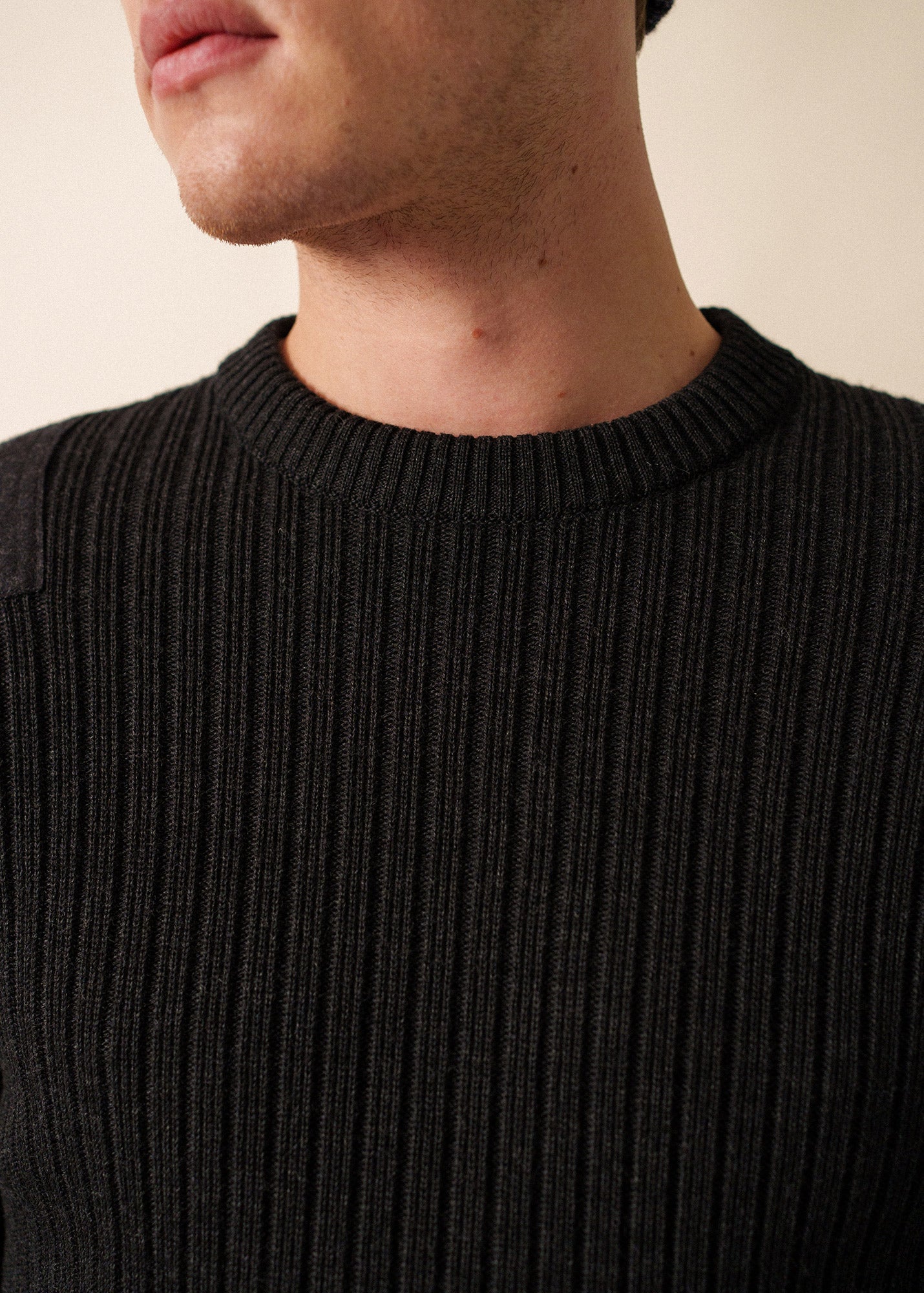 Saint James GOUVERNAIL III -  Military-Style Sweater with Canvas Patches | Wool Blend  (CHARCOAL)