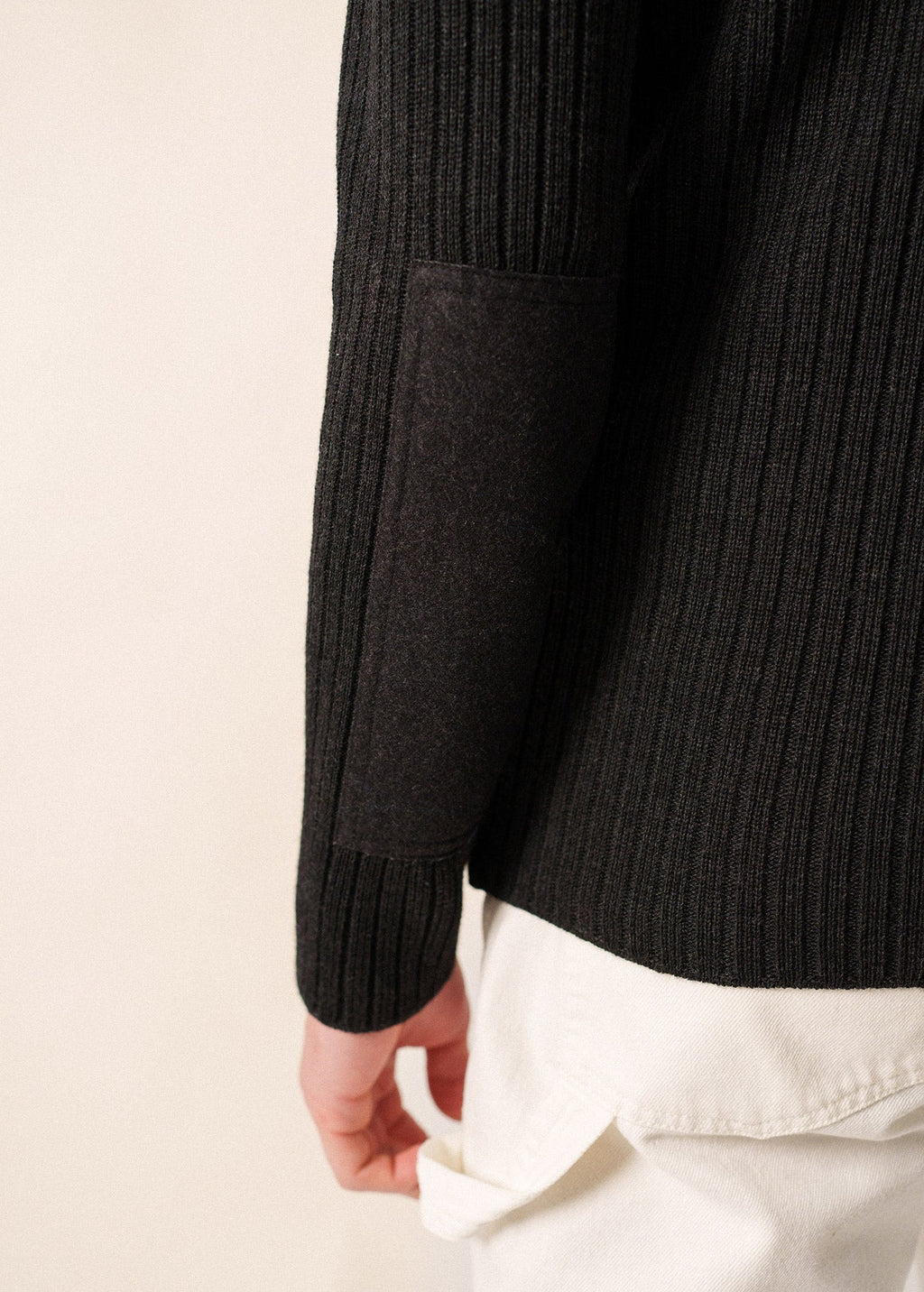 Saint James GOUVERNAIL III -  Military-Style Sweater with Canvas Patches | Wool Blend  (CHARCOAL)