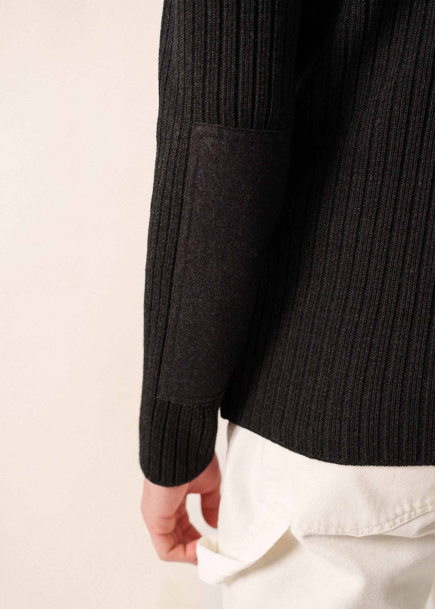 Saint James GOUVERNAIL III -  Military-Style Sweater with Canvas Patches | Wool Blend  (CHARCOAL)