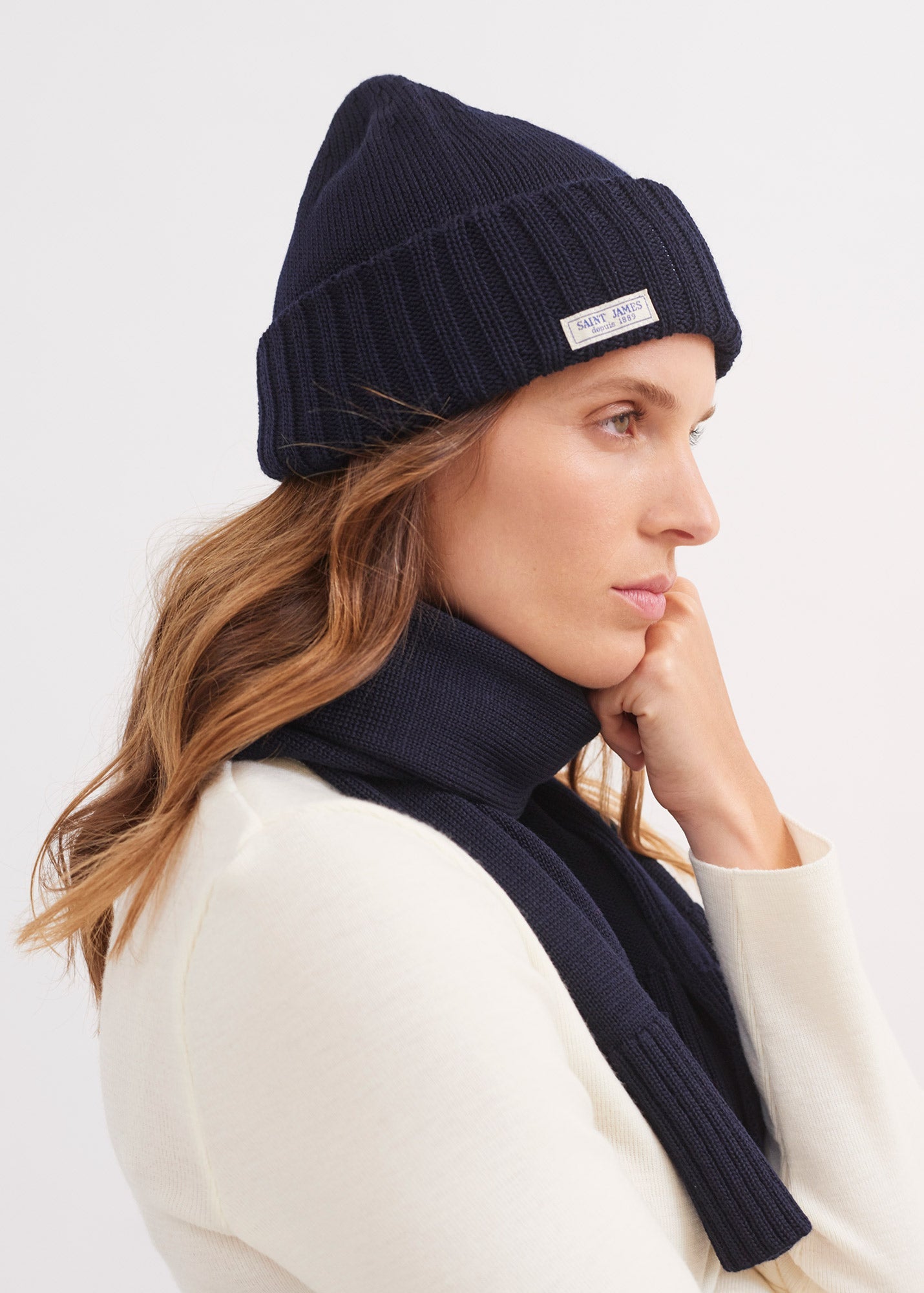 Saint James BARBARESQUE - Heavy Stitch Wool Stocking Cap (NAVY)