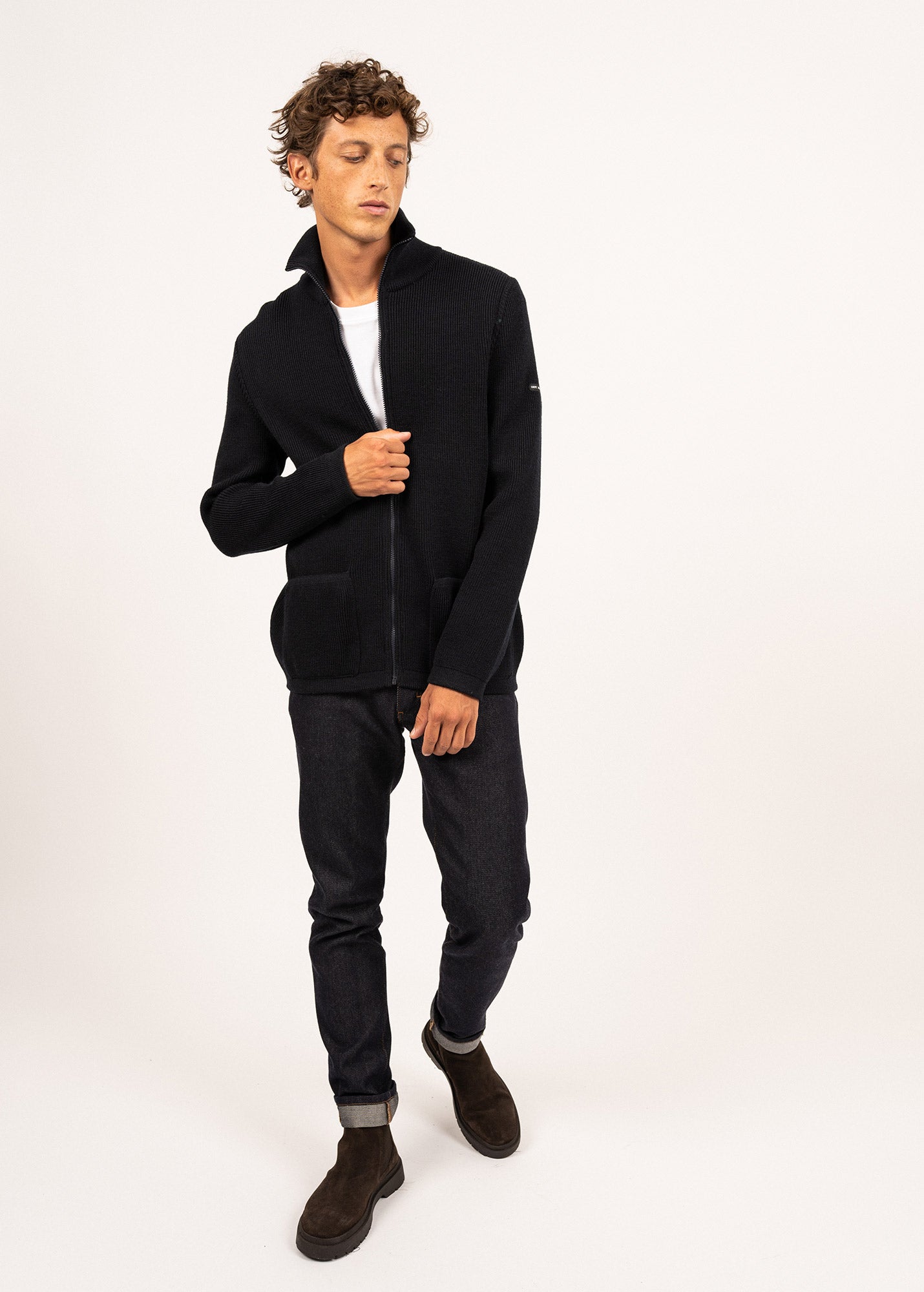Saint James Quiberon High Collar Knit Jacket Navy