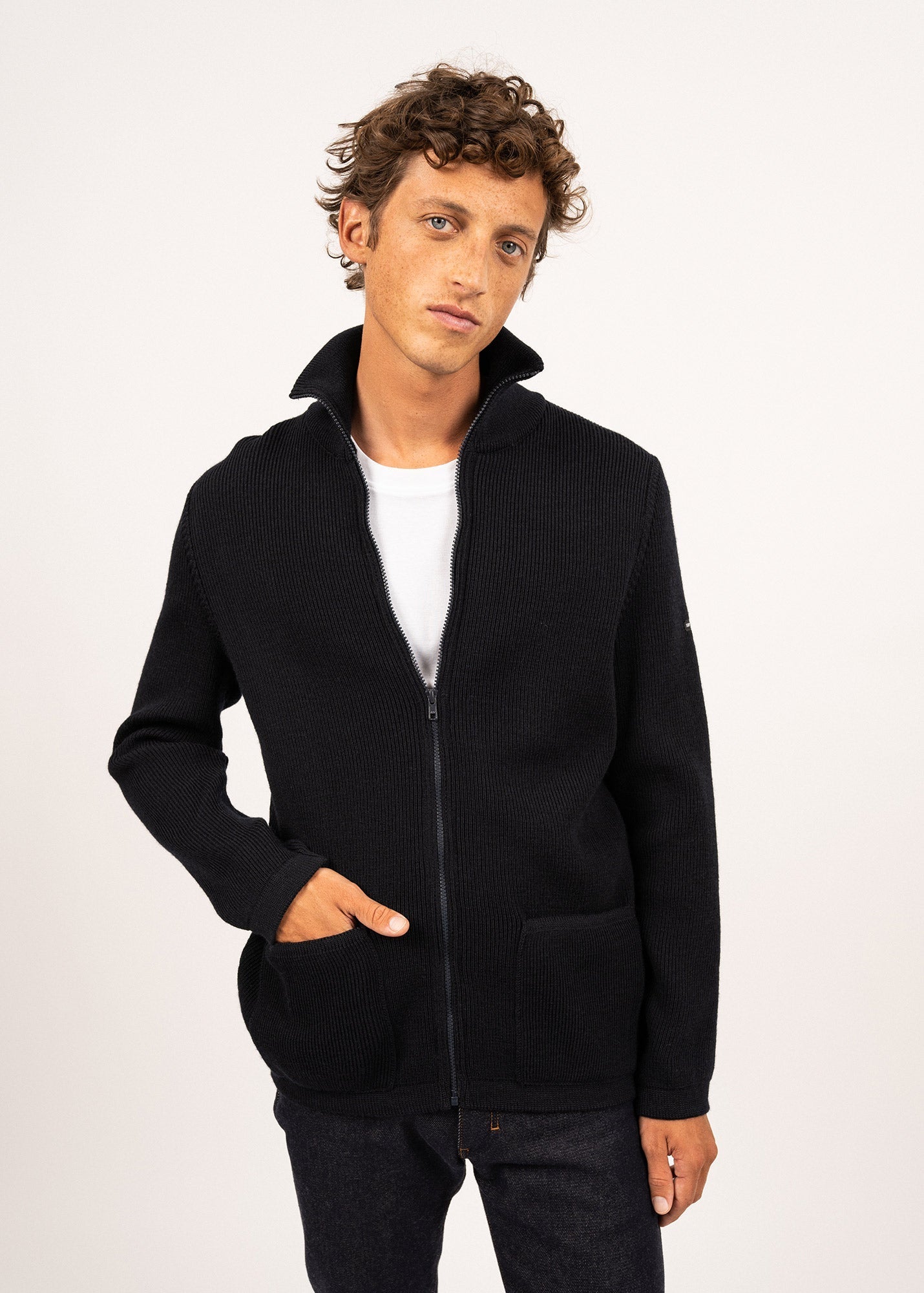 Saint James Quiberon High Collar Knit Jacket Navy