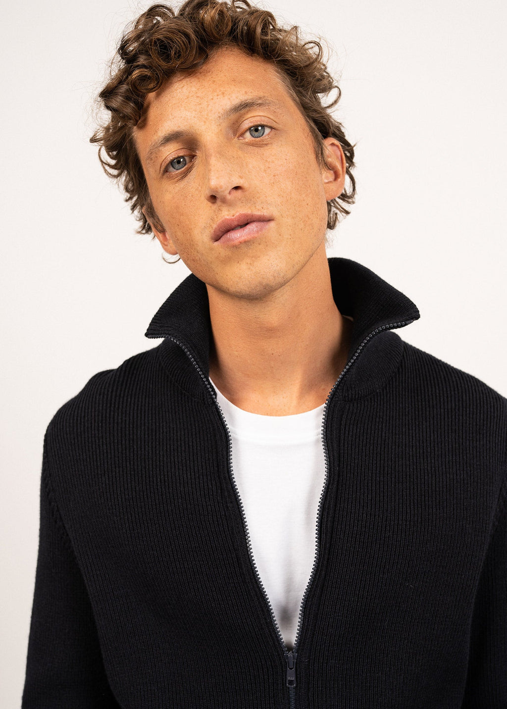 Saint James QUIBERON - High Collar Knit Jacket (NAVY)