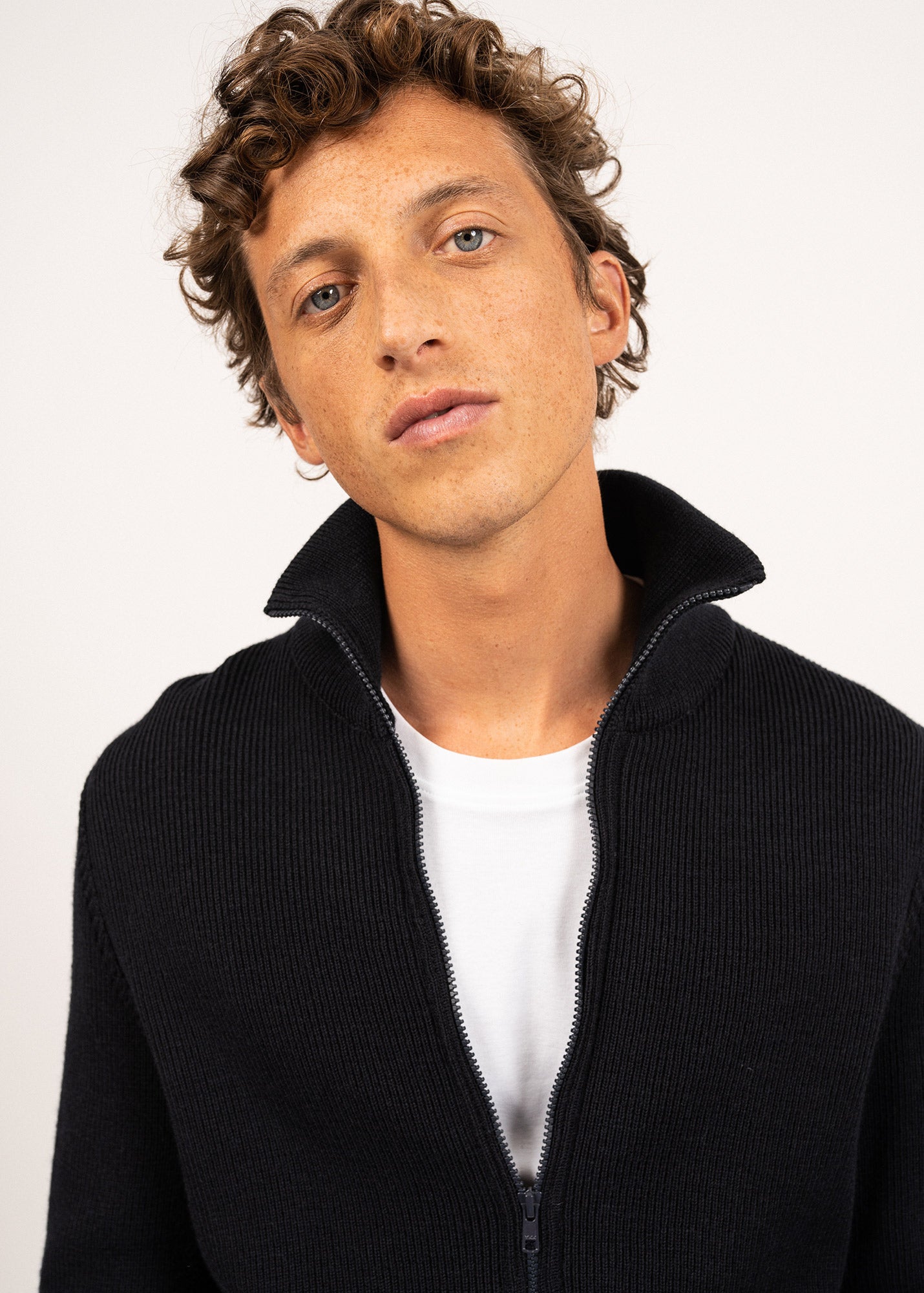 Saint James Quiberon High Collar Knit Jacket Navy