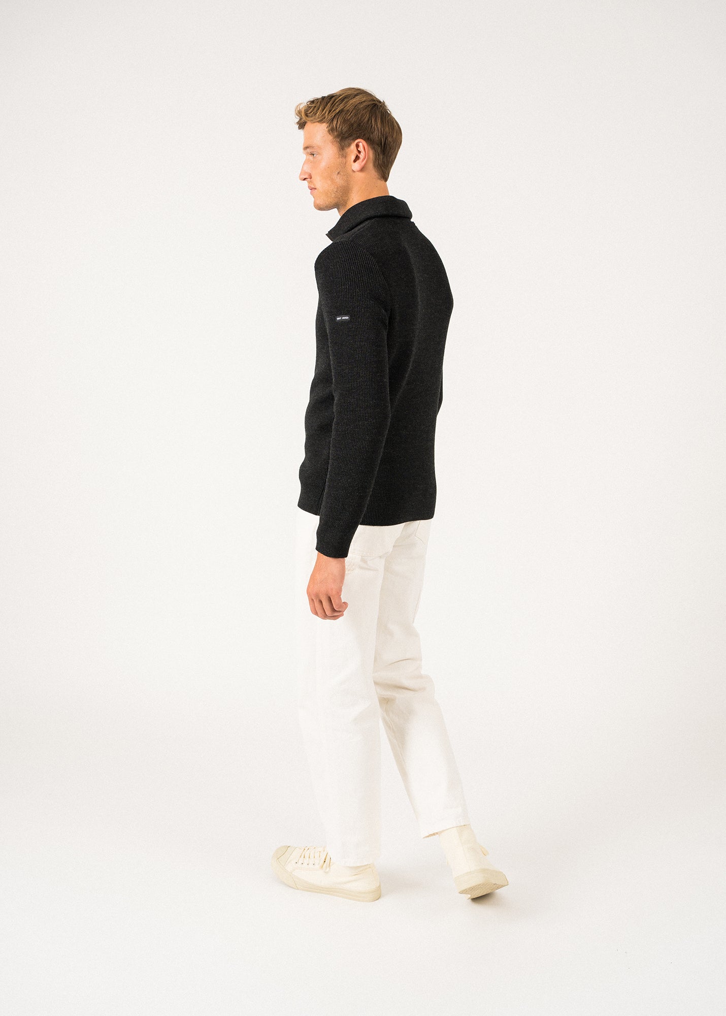 Saint James Cotentin Quarter Zip Trucker Sweater Dark Gray