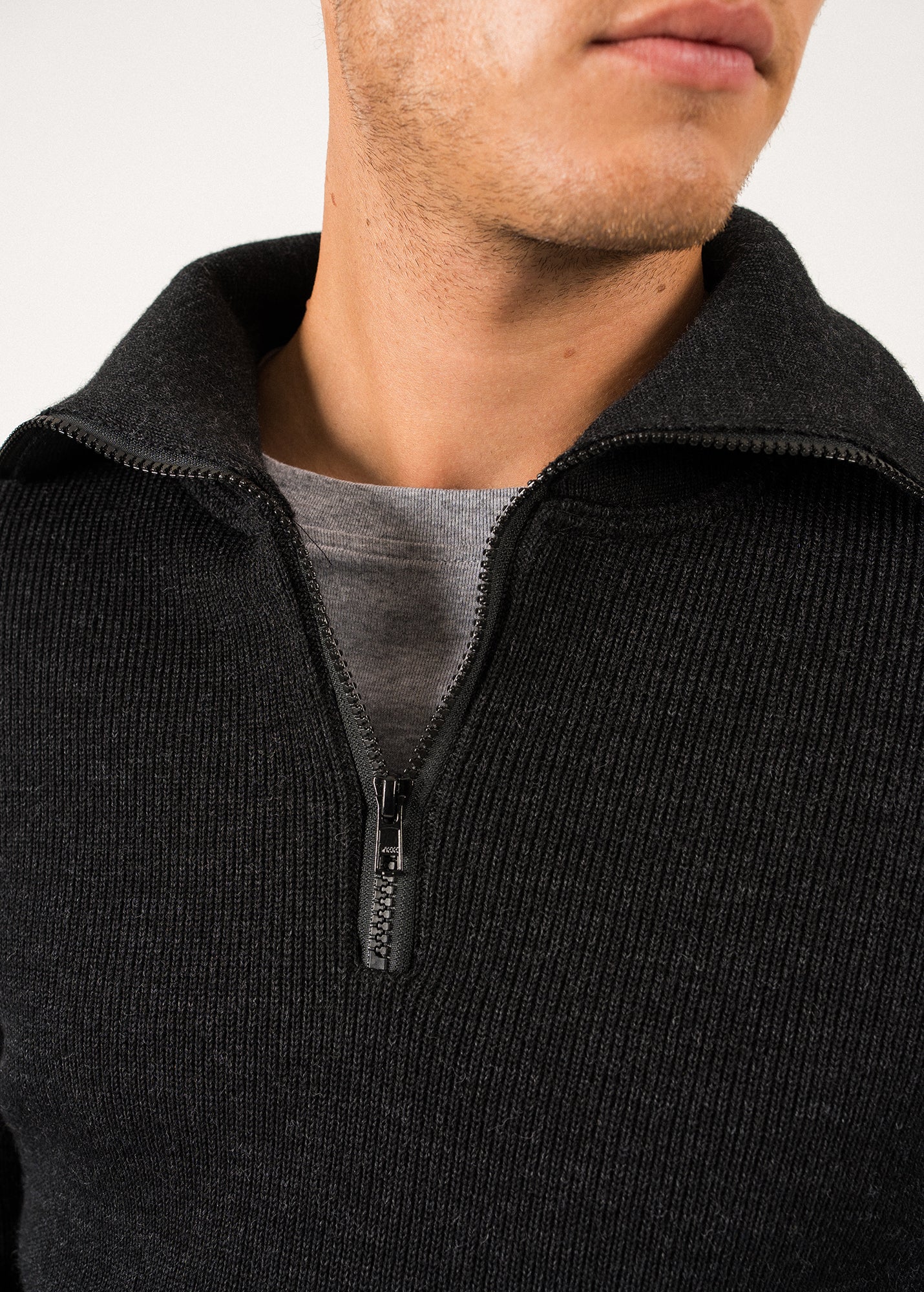 Saint James Cotentin Quarter Zip Trucker Sweater Dark Gray
