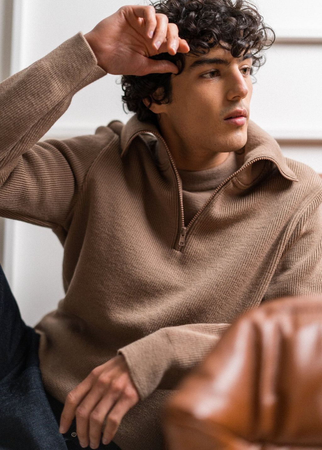 Saint James Cotentin Trucker Sweater, Dark Beige