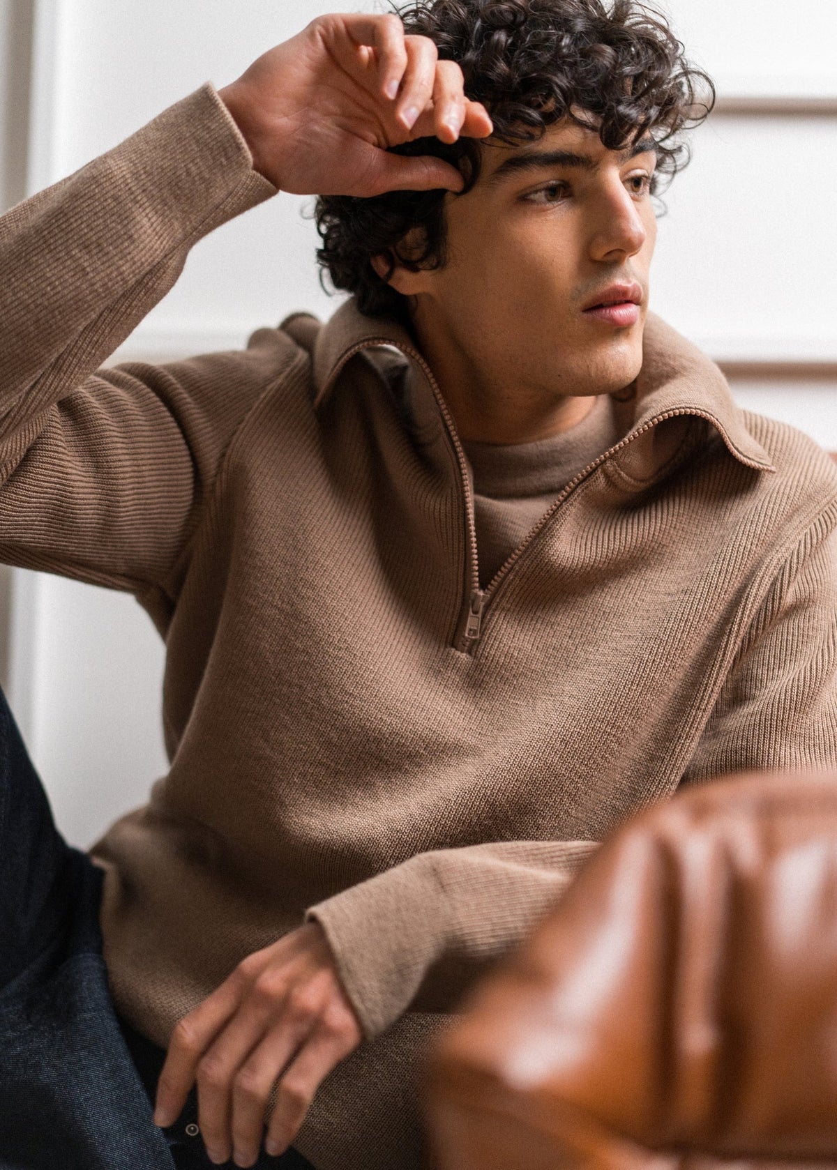 Saint James Cotentin Trucker Sweater, Dark Beige
