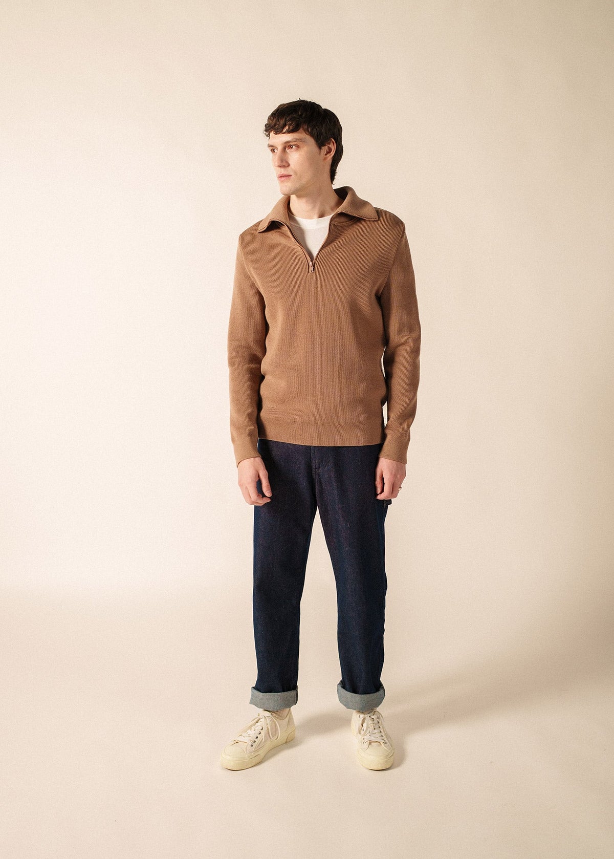 Saint James Cotentin Trucker Sweater, Dark Beige