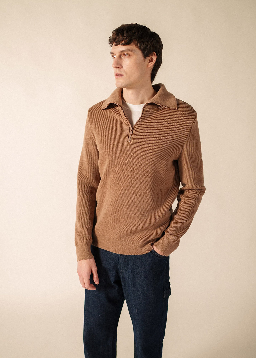 Saint James Cotentin Trucker Sweater, Dark Beige