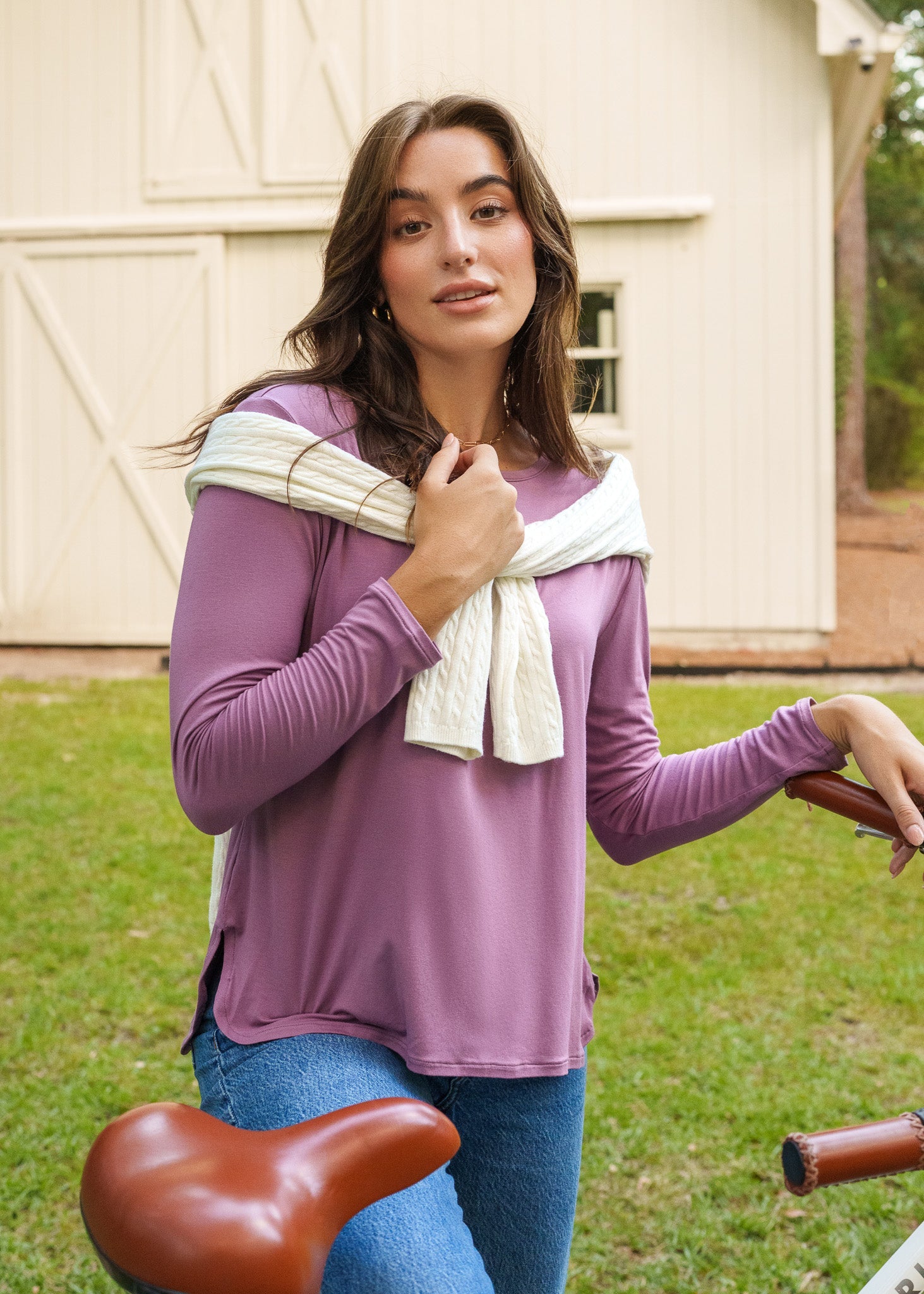 Cabana Life Hi/Lo Bamboo Long Sleeve Top, Orchid