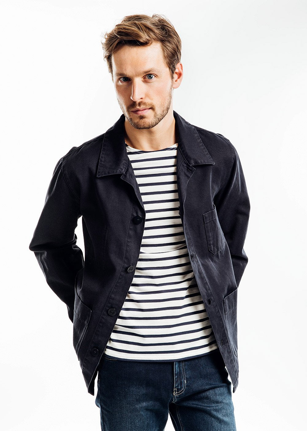Saint James SIROCCO II - Navy French Chore Jacket | Workwear Cotton Canvas | Unisex Fit (NAVY)