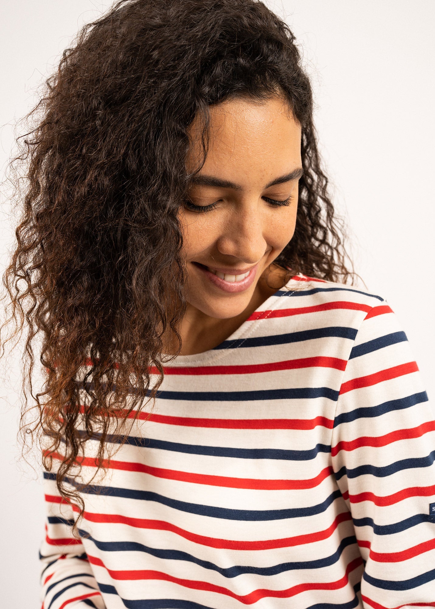 Saint James MINQUIDAME - Tri-color Breton Shirt for Women | Lightweight Cotton (ECRU / NAVY / RED)