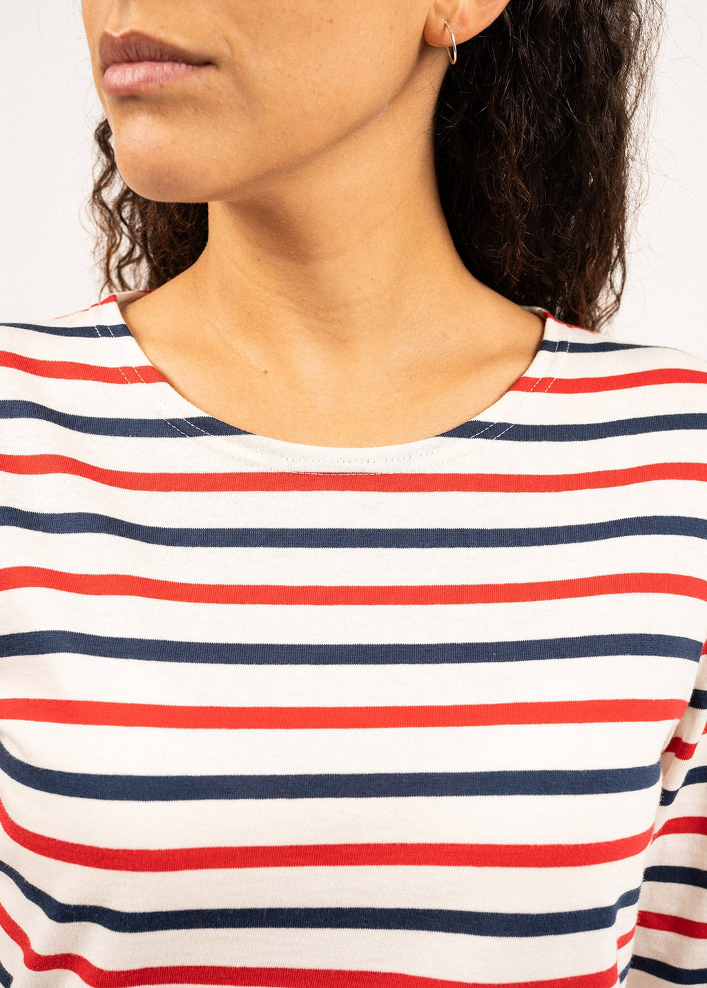 Saint James MINQUIDAME - Tri-color Breton Shirt for Women | Lightweight Cotton (ECRU / NAVY / RED)