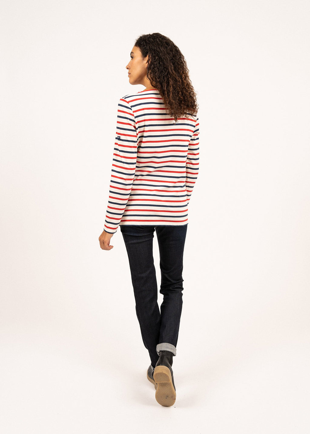 Saint James MINQUIDAME - Tri-color Breton Shirt for Women | Lightweight Cotton (ECRU / NAVY / RED)