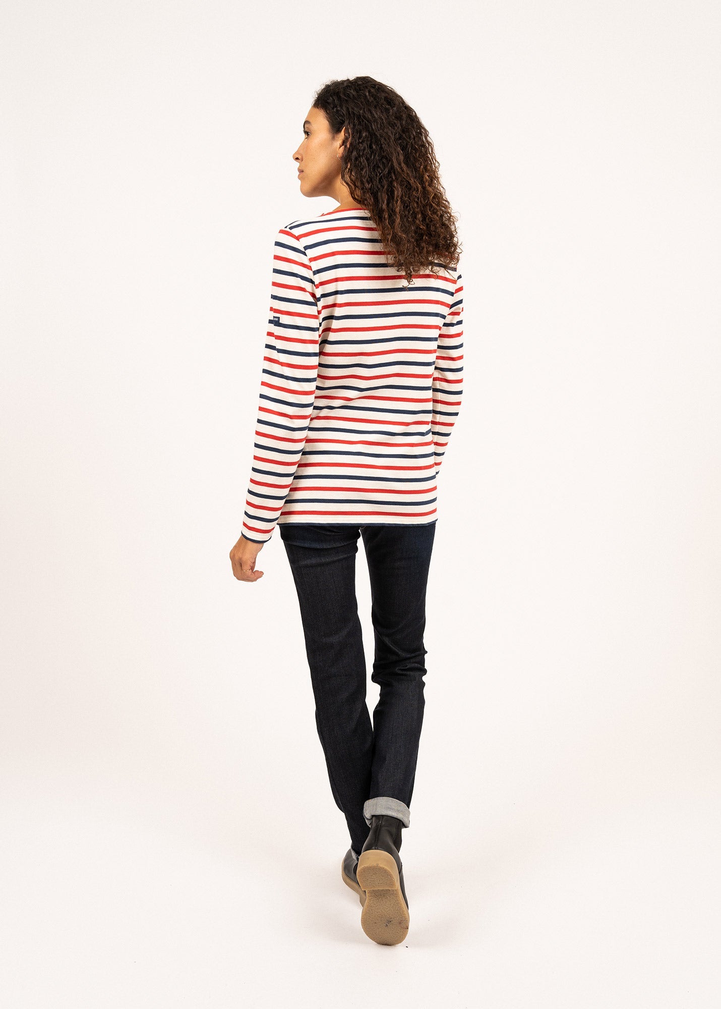Saint James MINQUIDAME - Tri-color Breton Shirt for Women | Lightweight Cotton (ECRU / NAVY / RED)